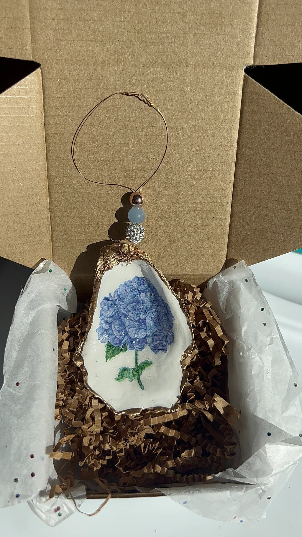 Periwinkle blue Hydrangeas Ornament. Hydrangea Shell Christmas Ornament.