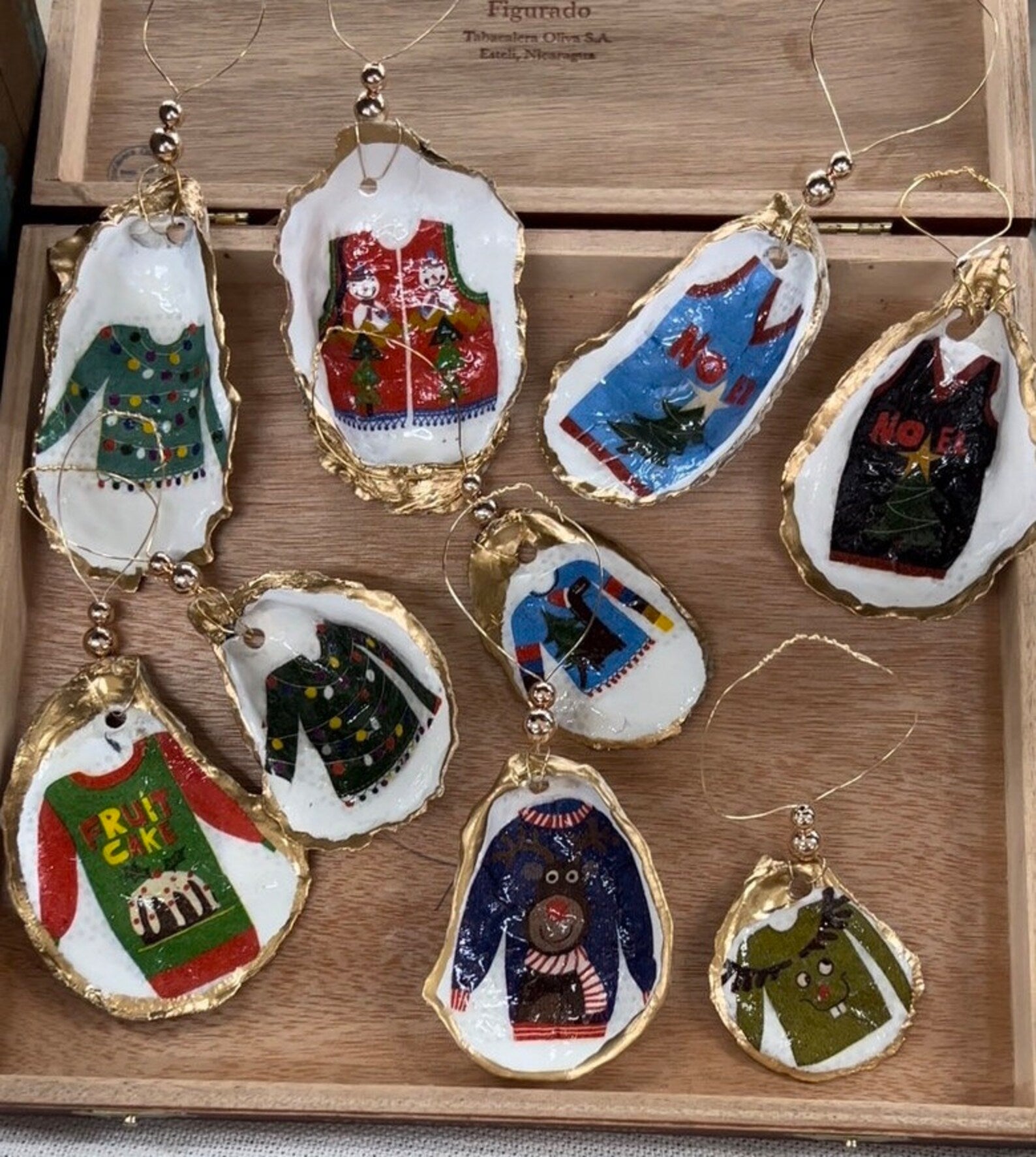 Ugly Holiday Sweater Ornament. Oyster Shell Christmas Ornament