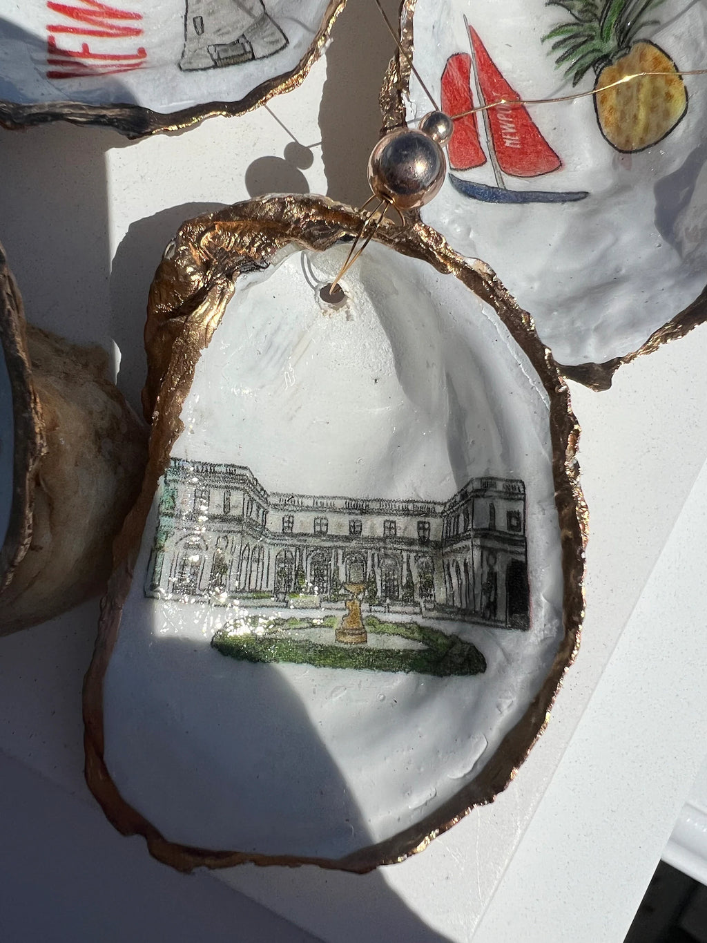 NEWPORT oyster shell Ornament. Newport christmas ornament. Coastal Christmas gift.
