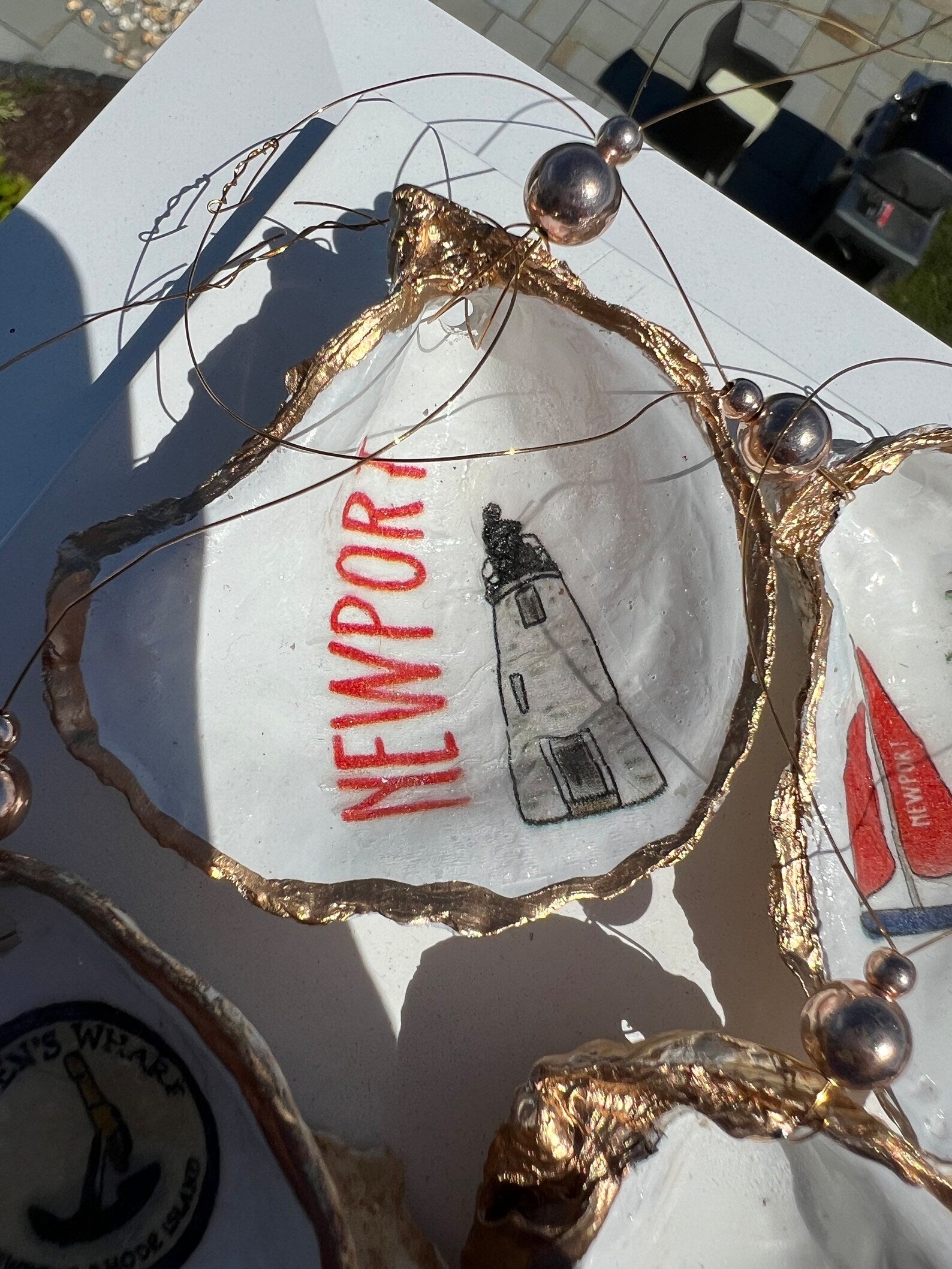 NEWPORT oyster shell Ornament. Newport christmas ornament. Coastal Christmas gift.