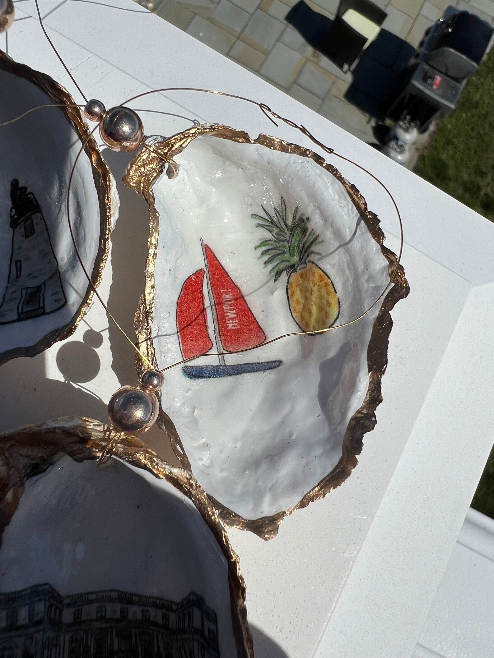 NEWPORT oyster shell Ornament. Newport christmas ornament. Coastal Christmas gift.