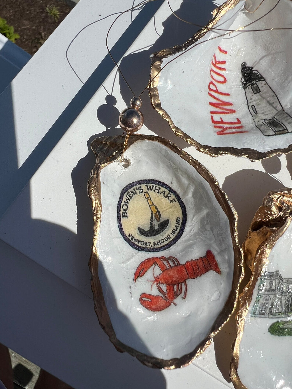 NEWPORT oyster shell Ornament. Newport christmas ornament. Coastal Christmas gift.