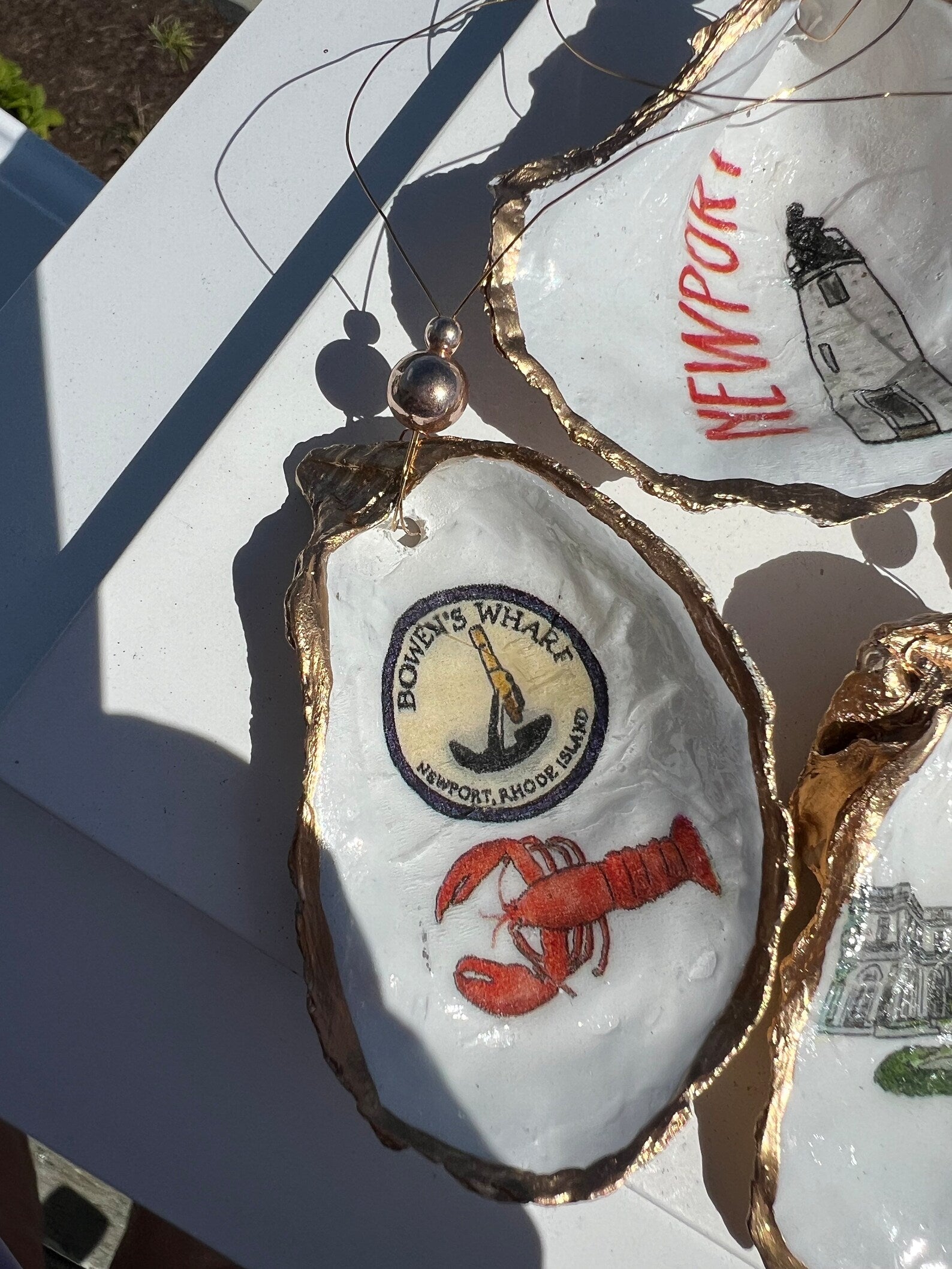 NEWPORT oyster shell Ornament. Newport christmas ornament. Coastal Christmas gift.