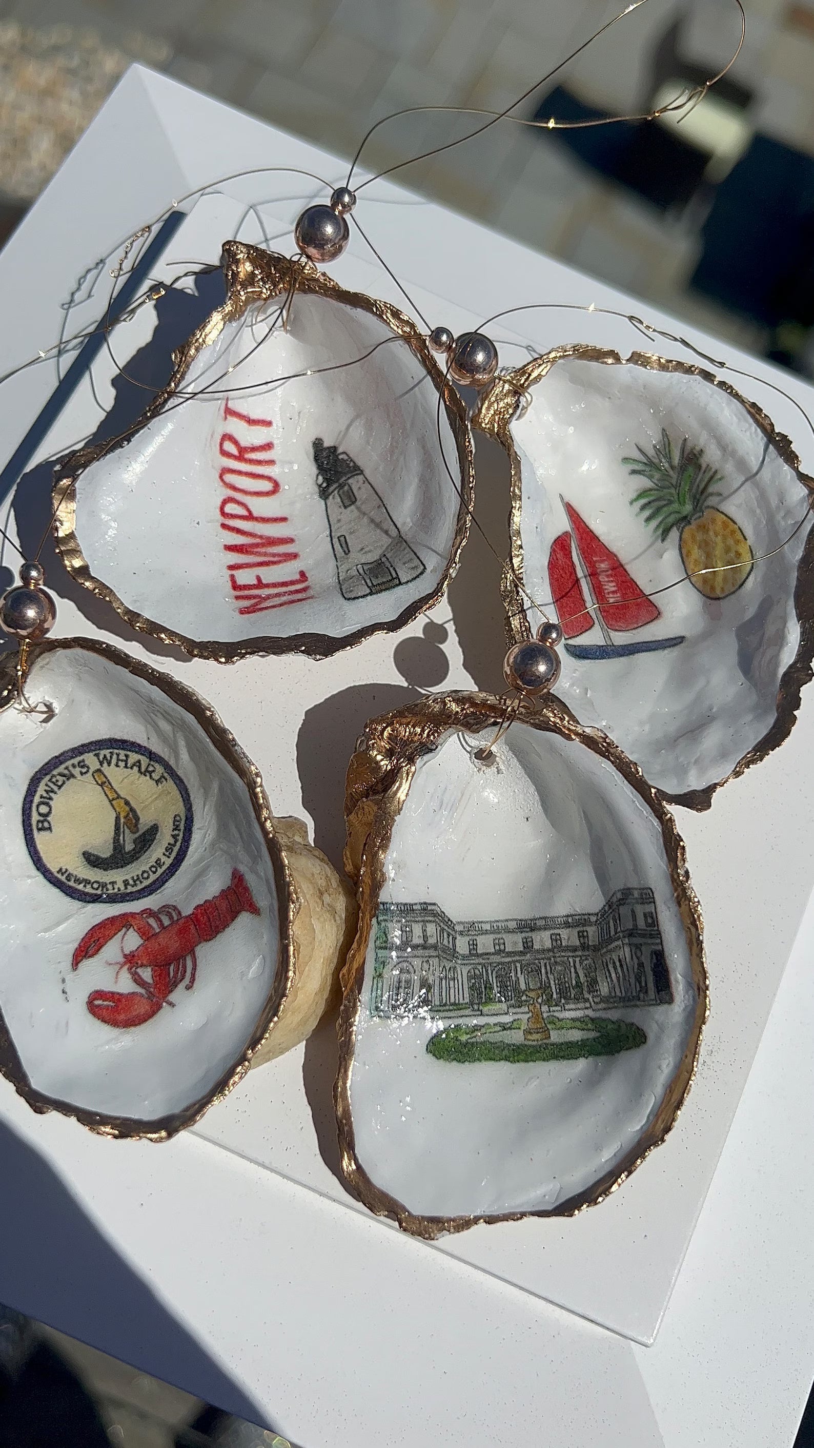 NEWPORT oyster shell Ornament. Newport christmas ornament. Coastal Christmas gift.
