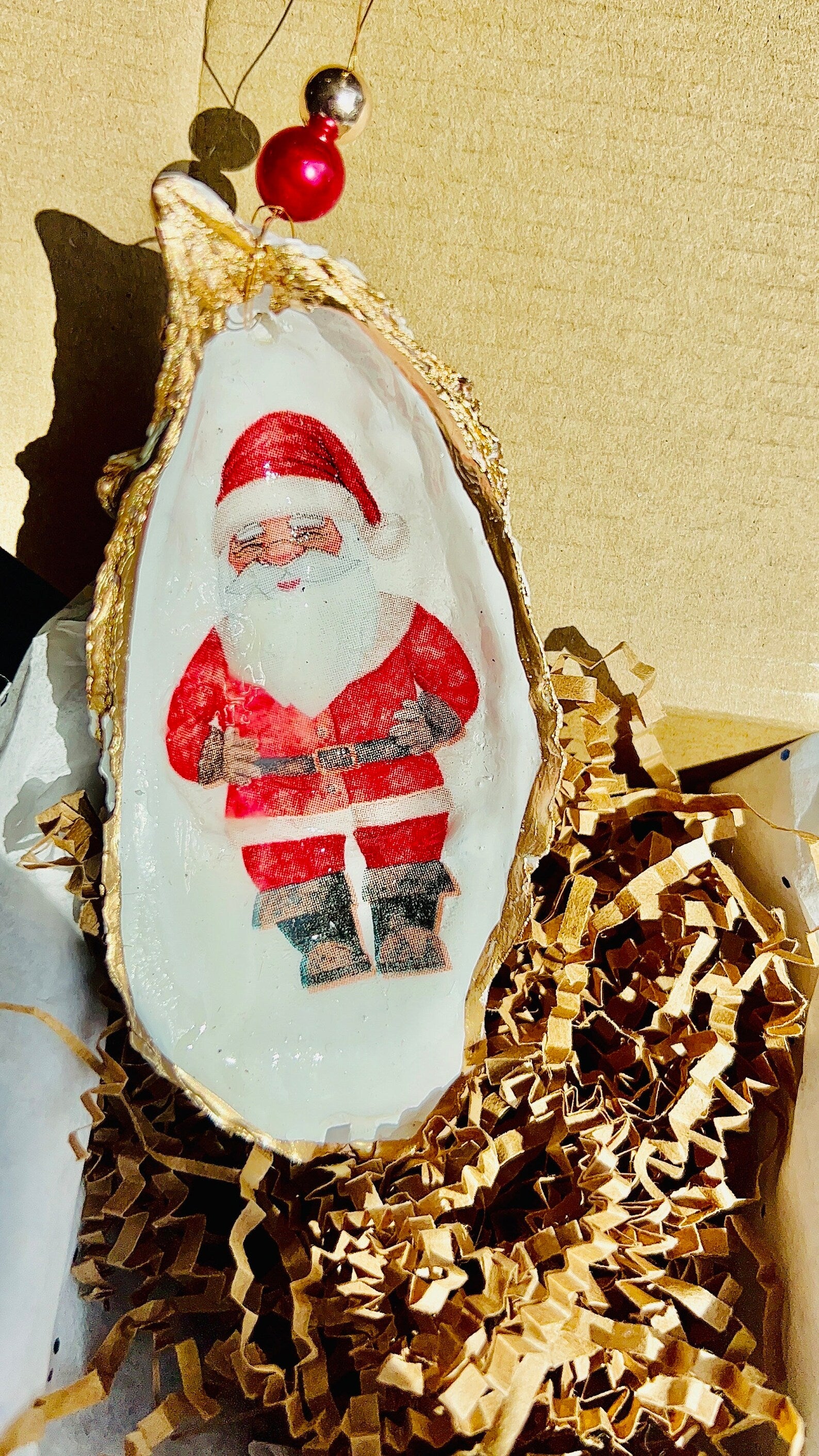Classic Santa Christmas Ornament. Santa oyster shell Ornament.