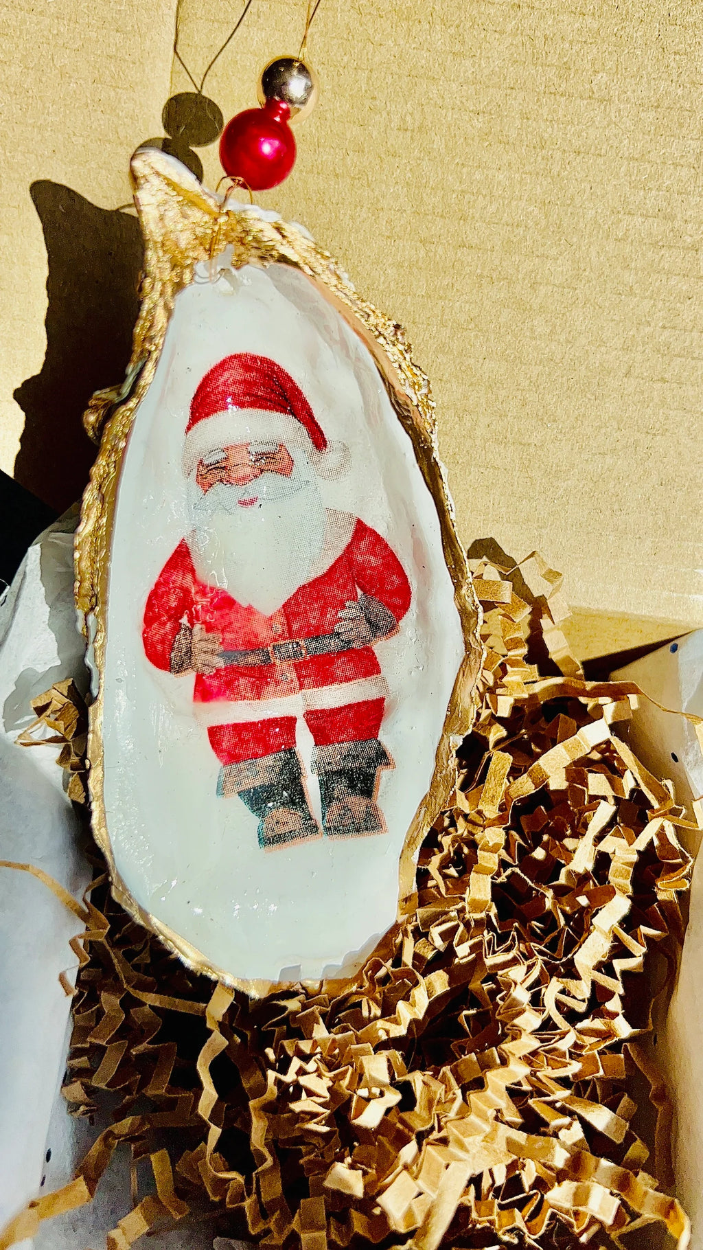 Classic Santa Christmas Ornament. Santa oyster shell Ornament.