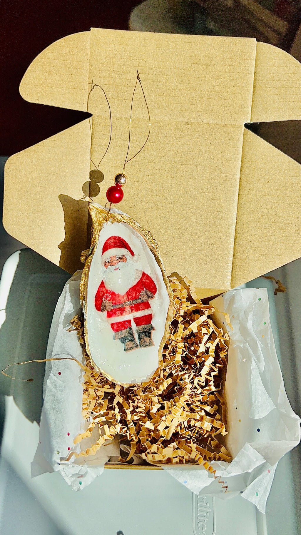 Classic Santa Christmas Ornament. Santa oyster shell Ornament.