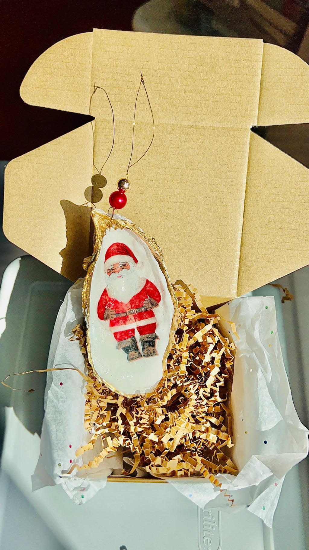 Classic Santa Christmas Ornament. Santa oyster shell Ornament.