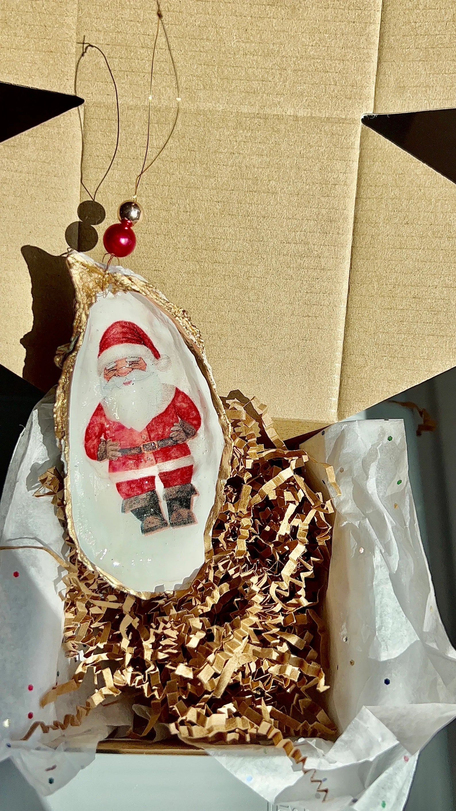 Classic Santa Christmas Ornament. Santa oyster shell Ornament.