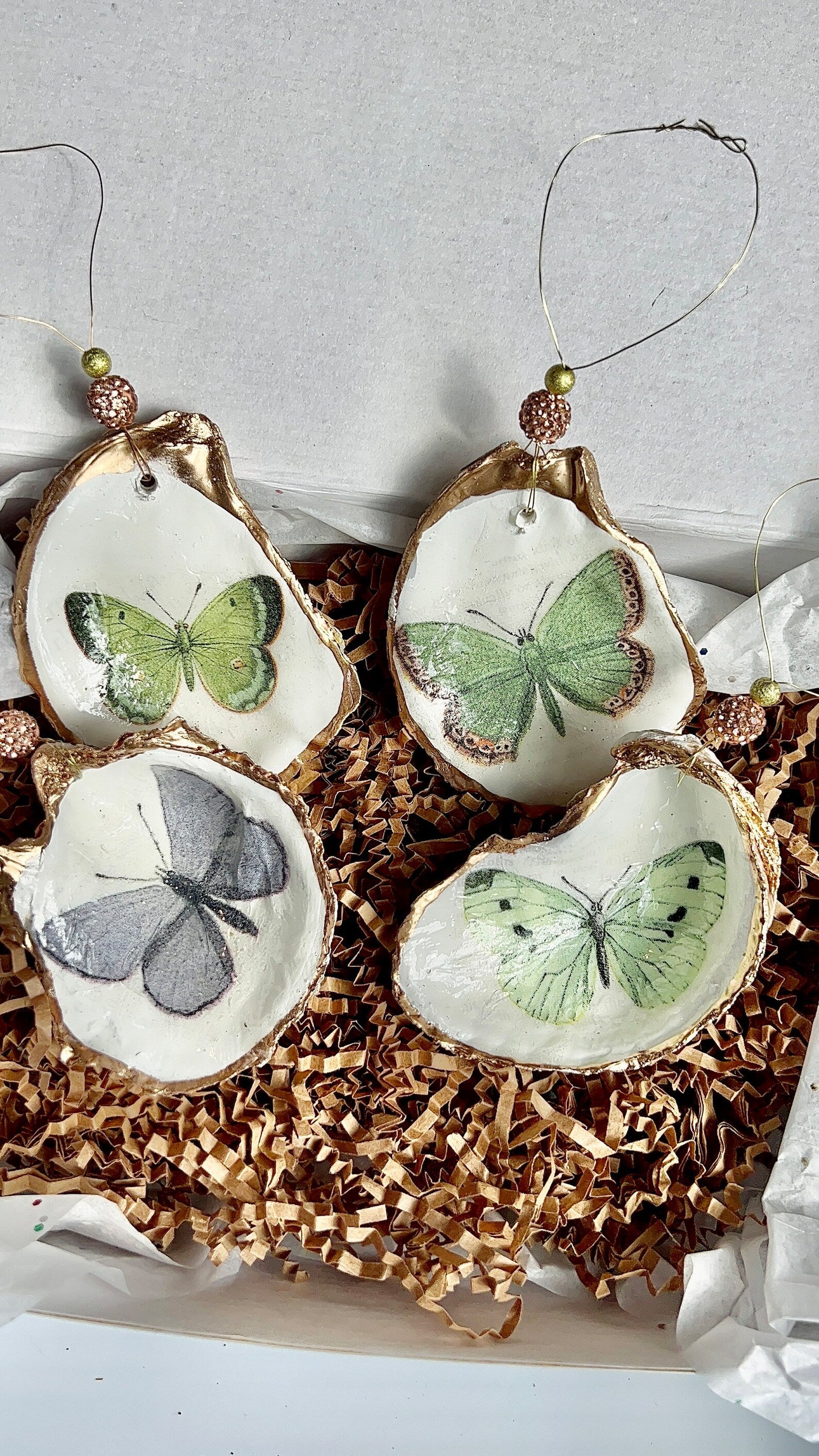 Butterfly shell Ornament gift set. Butterfly oyster shell favor