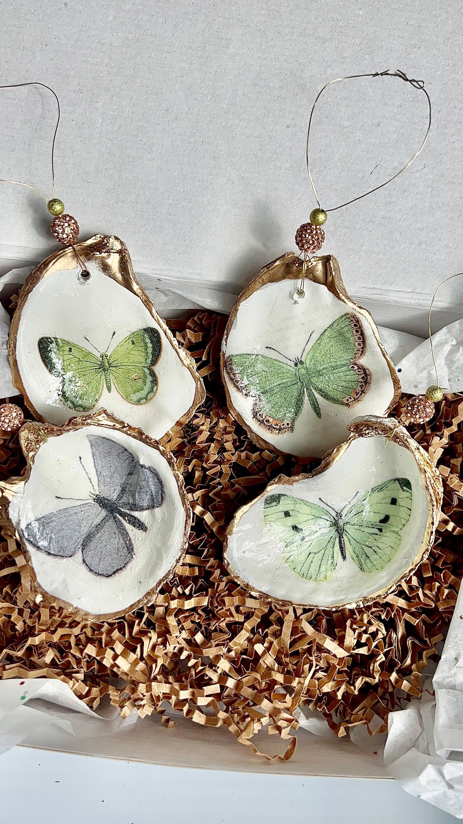Butterfly shell Ornament gift set. Butterfly oyster shell favor