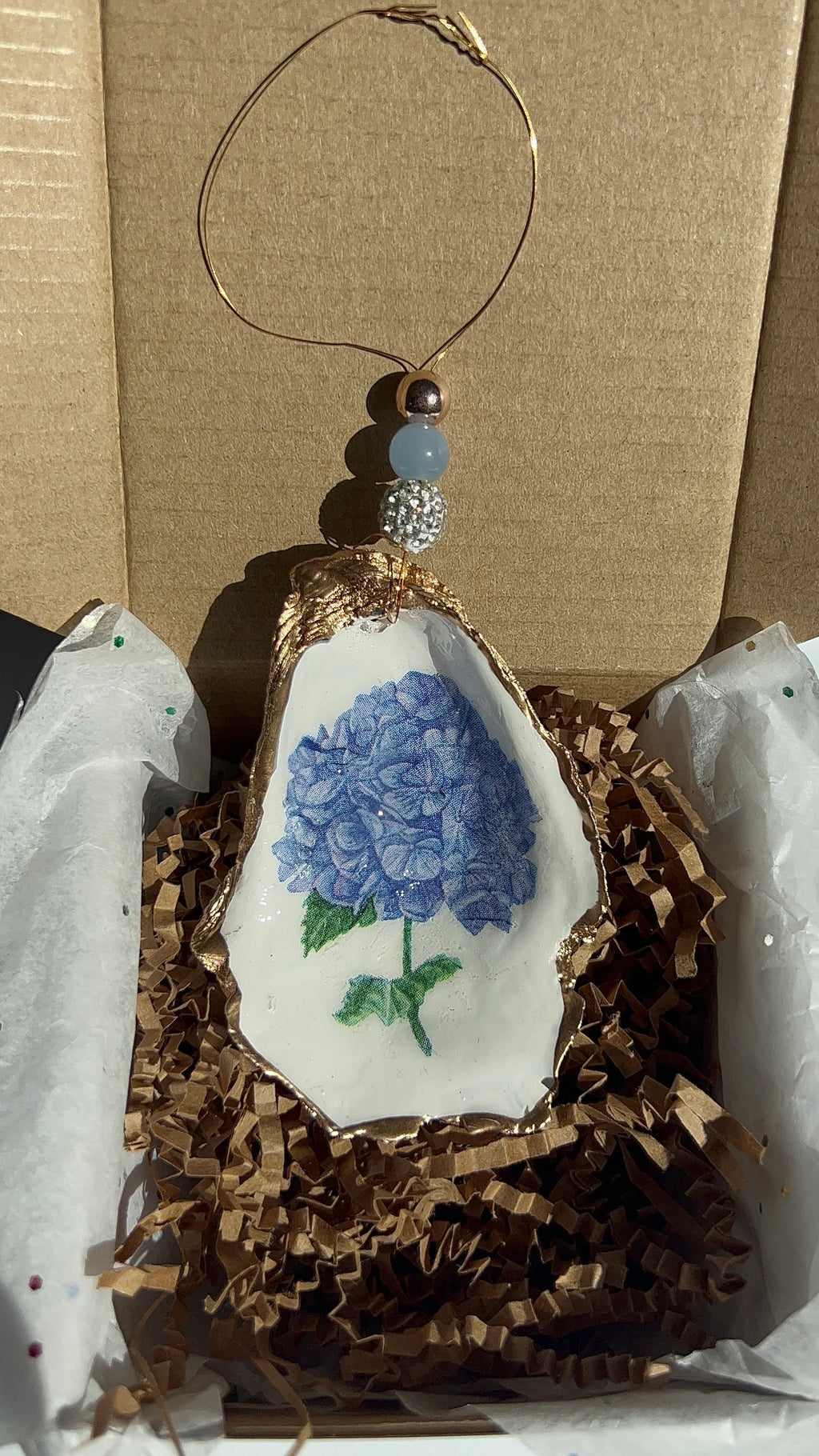Periwinkle blue Hydrangeas Ornament. Hydrangea Shell Christmas Ornament.