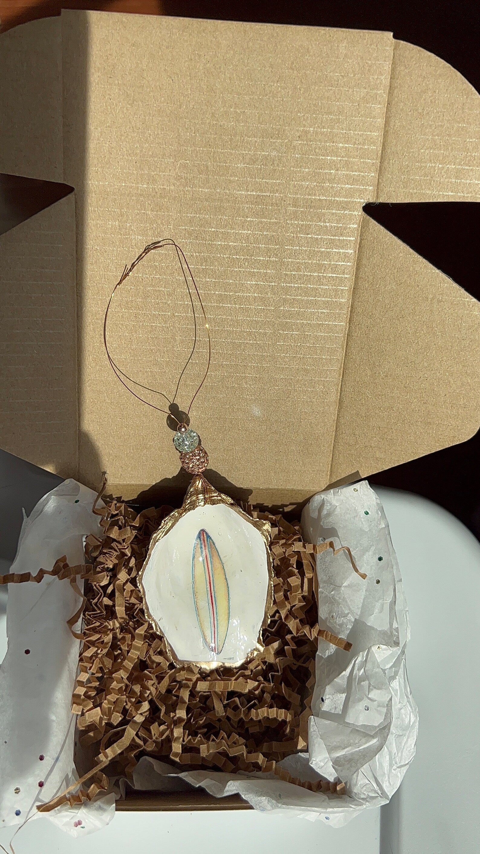 Surfboard Oyster Ornament. Surfing Christmas Ornament. Surfer Christmas Ornament.