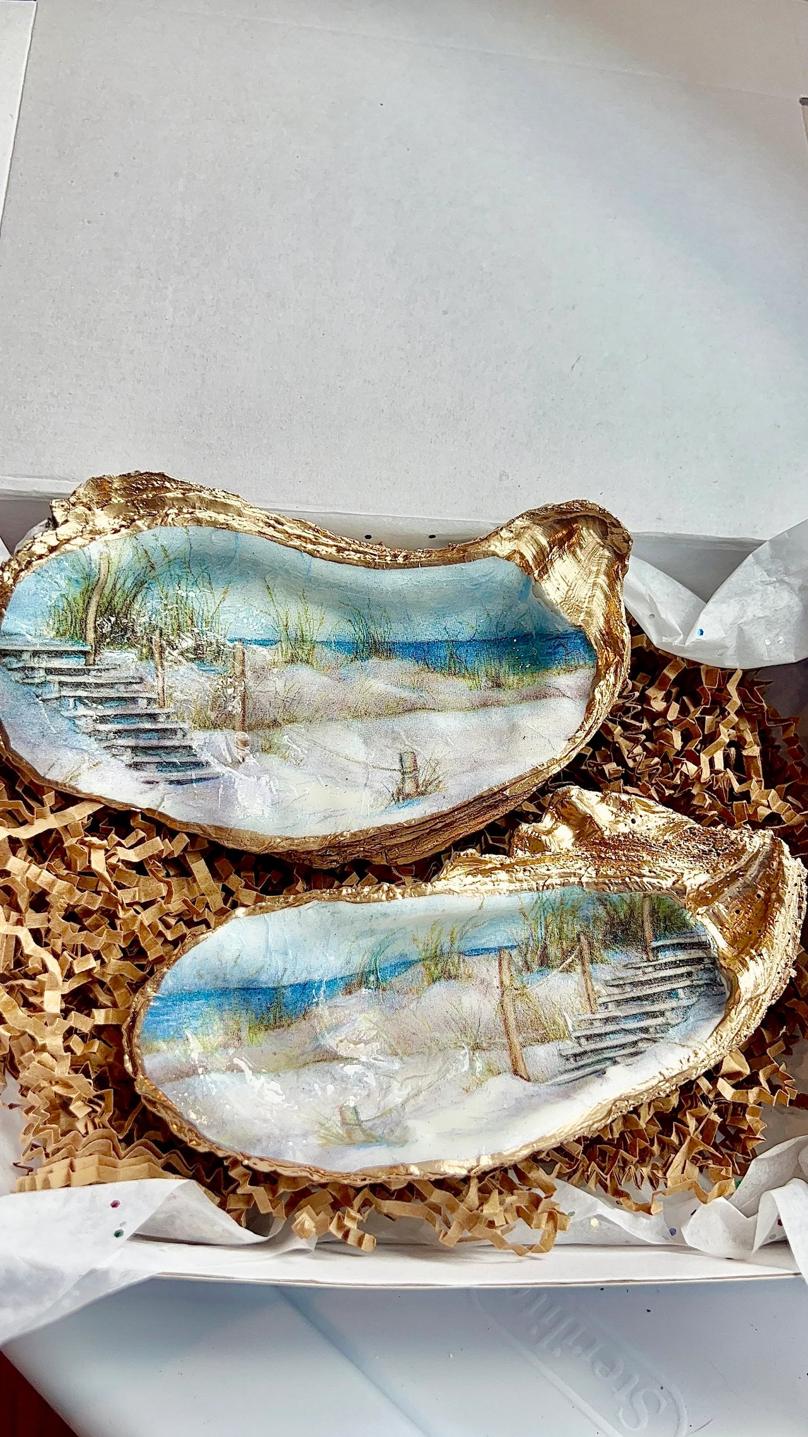 BEACH DUNES wedding favor Decoupaged Shell Dish. Beachy oyster dish gift catchall tray