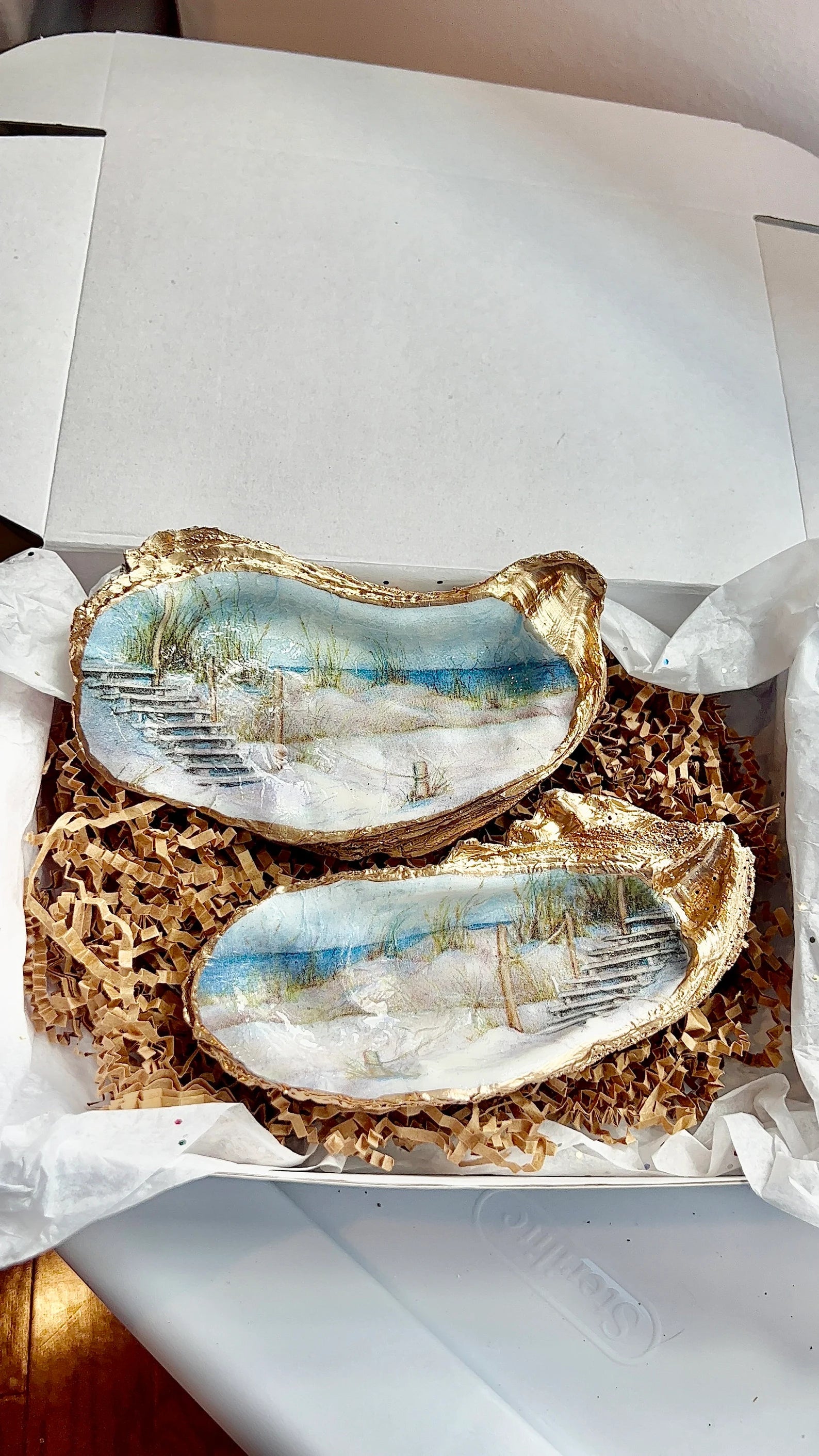 BEACH DUNES wedding favor Decoupaged Shell Dish. Beachy oyster dish gift catchall tray