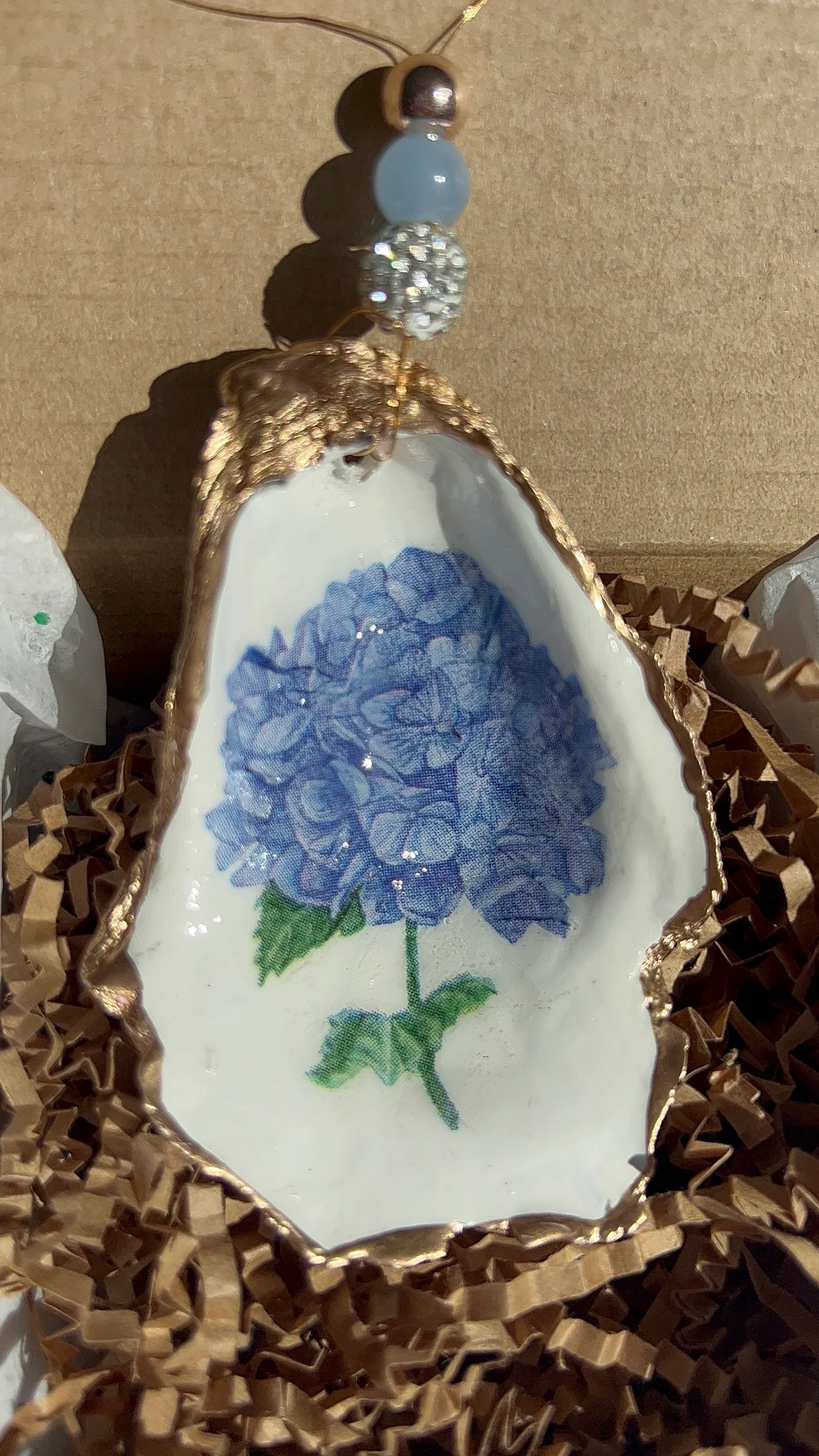 Periwinkle blue Hydrangeas Ornament. Hydrangea Shell Christmas Ornament.