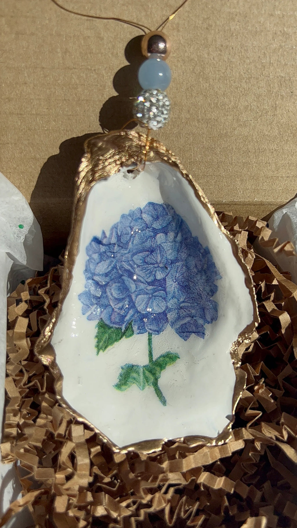 Periwinkle blue Hydrangeas Ornament. Hydrangea Shell Christmas Ornament.