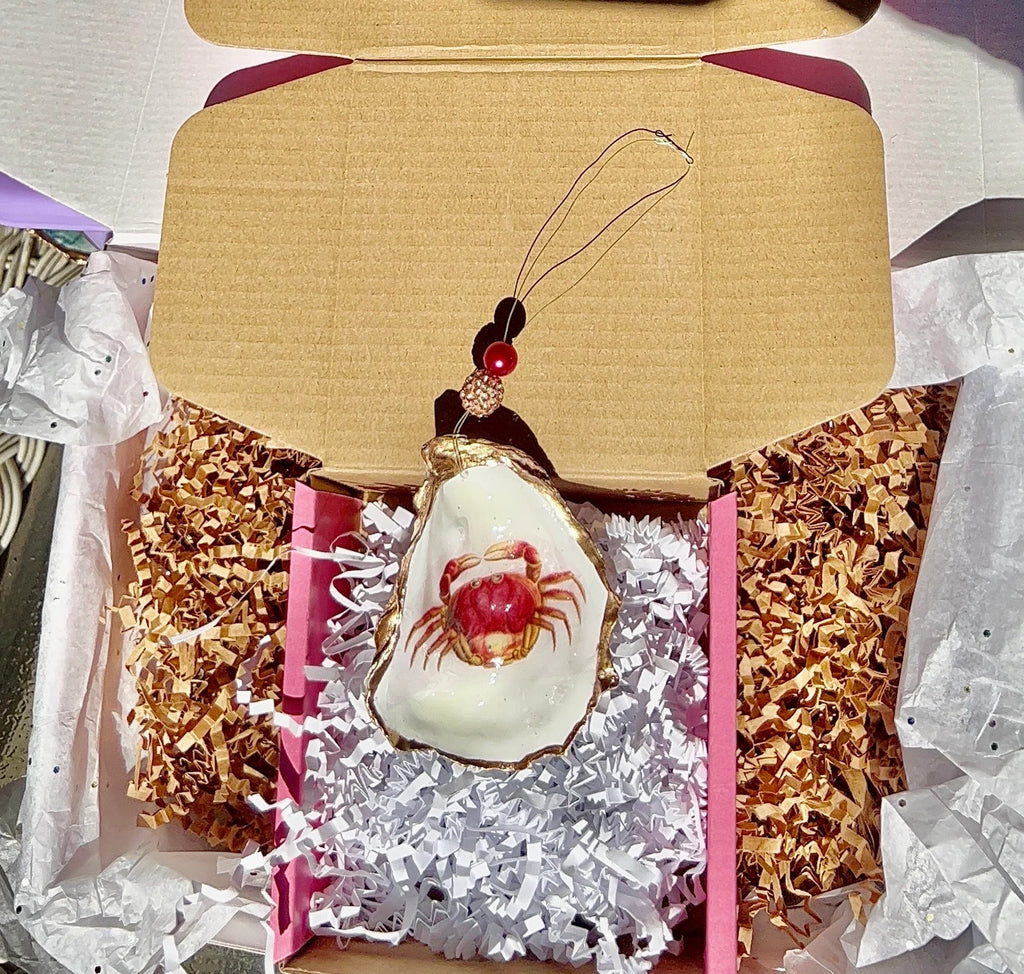 Red crab oyster shell Ornament. Crab boil favor