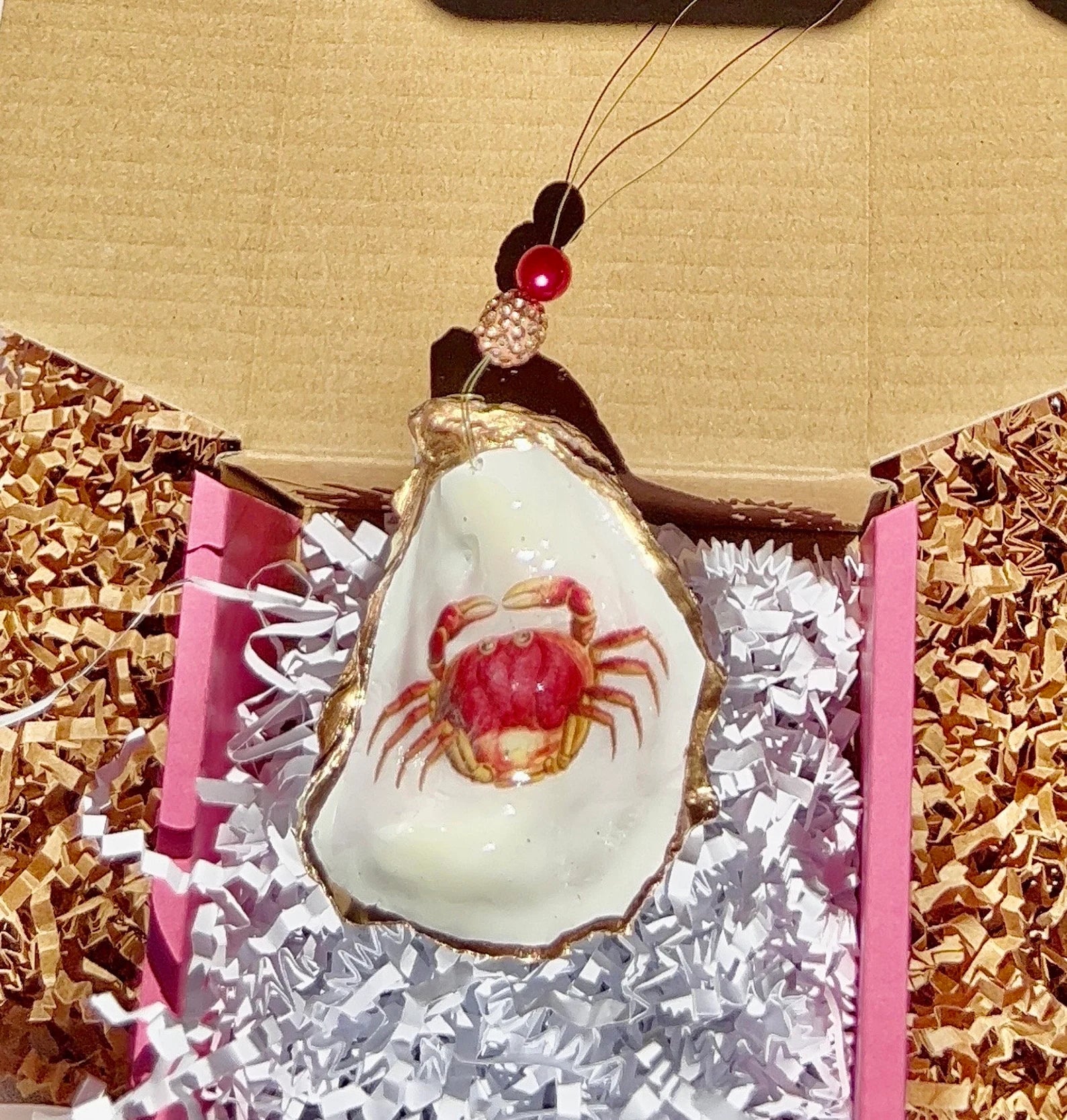 Red crab oyster shell Ornament. Crab boil favor