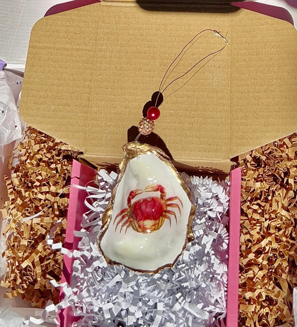 Red crab oyster shell Ornament. Crab boil favor