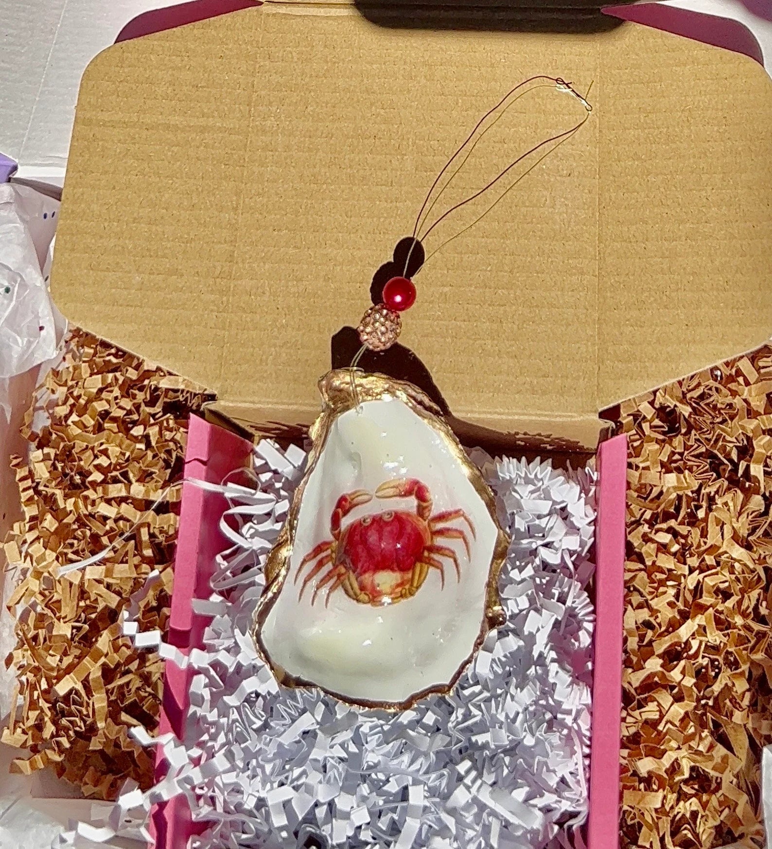 Red crab oyster shell Ornament. Crab boil favor