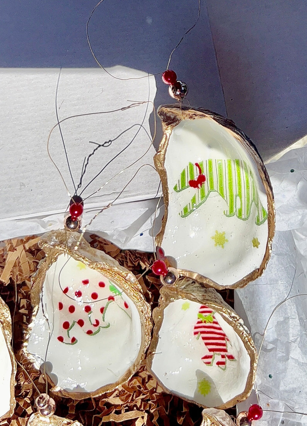 Festival Holiday Animals Ornament. Oyster Shell Christmas Ornament.
