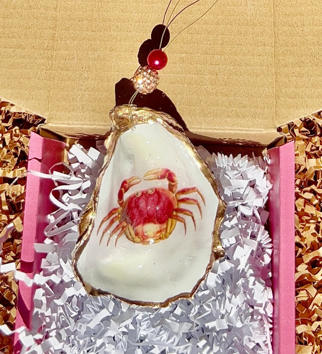 Red crab oyster shell Ornament. Crab boil favor