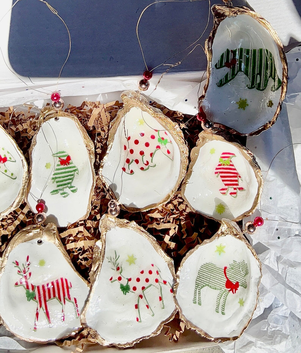 Festival Holiday Animals Ornament. Oyster Shell Christmas Ornament.