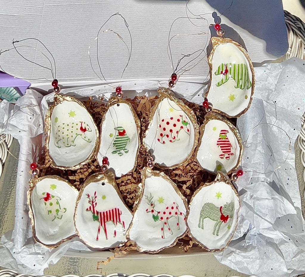 Festival Holiday Animals Ornament. Oyster Shell Christmas Ornament.