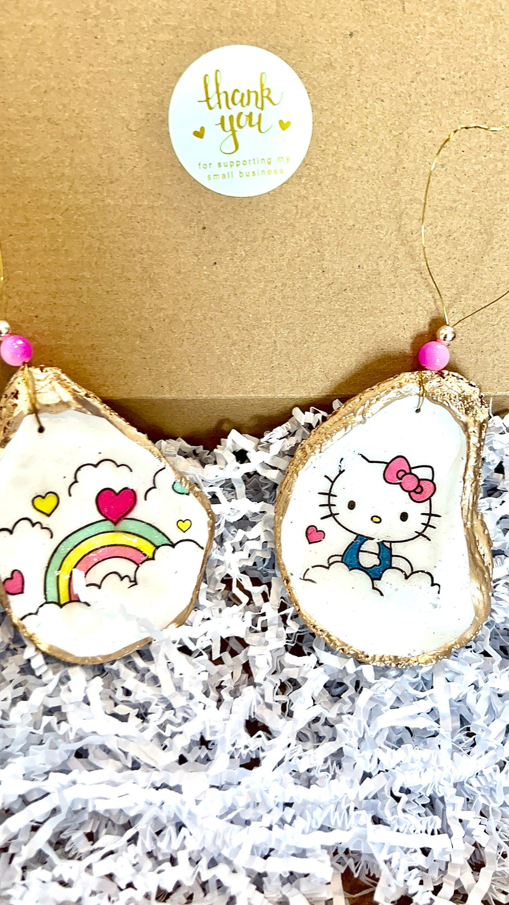 Kitty Ornament charm gift set. Cute Kitty Decoupaged Shell Ornament set.