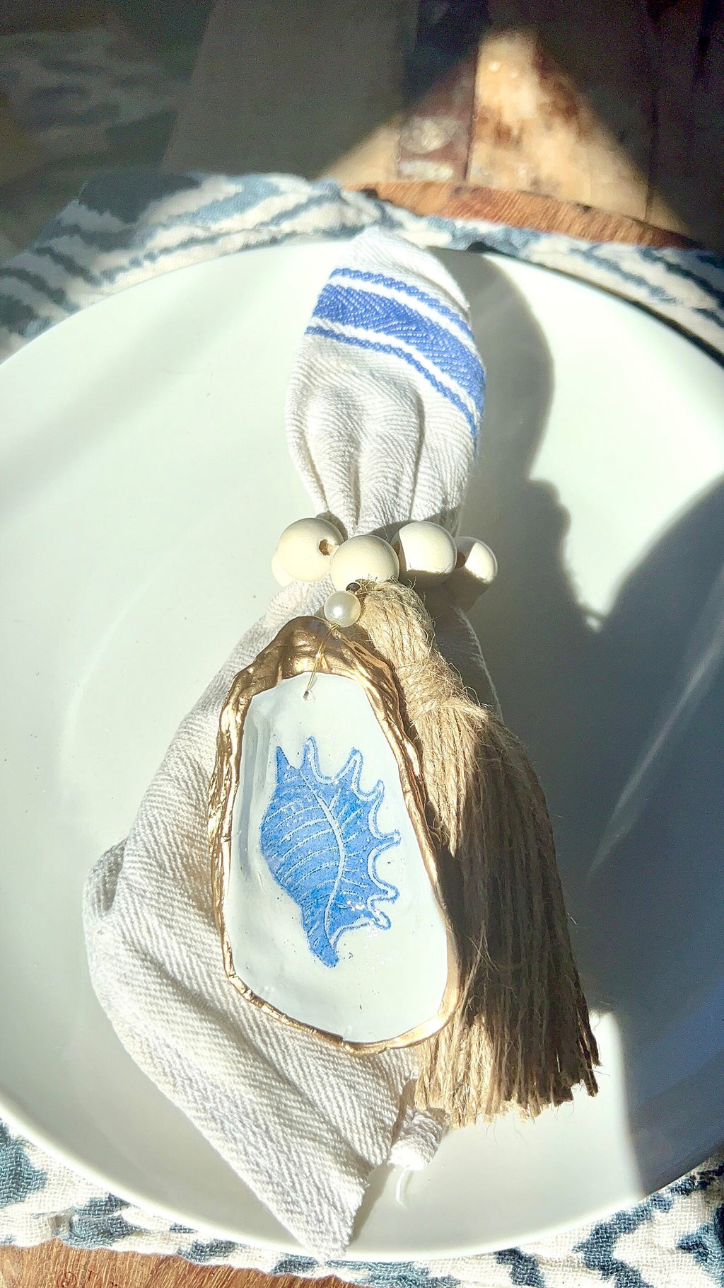 Serena/Lily style oyster shell napkin ring destination wedding favor