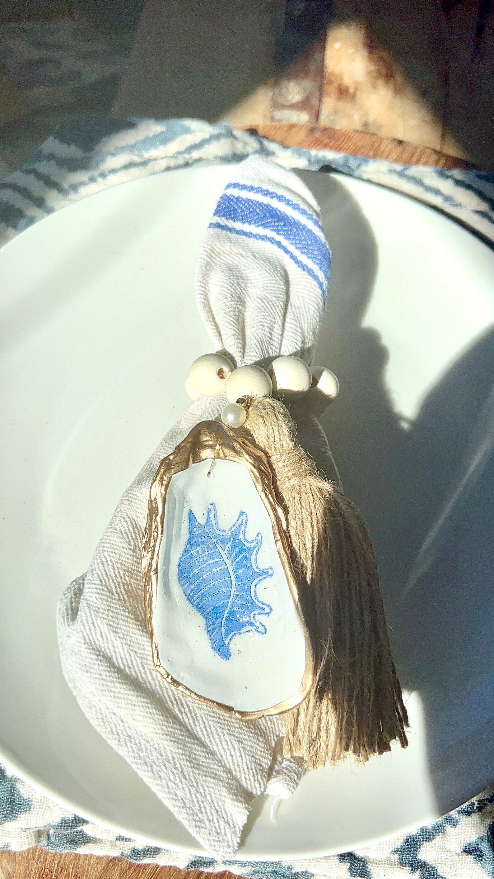 Serena/Lily style oyster shell napkin ring destination wedding favor
