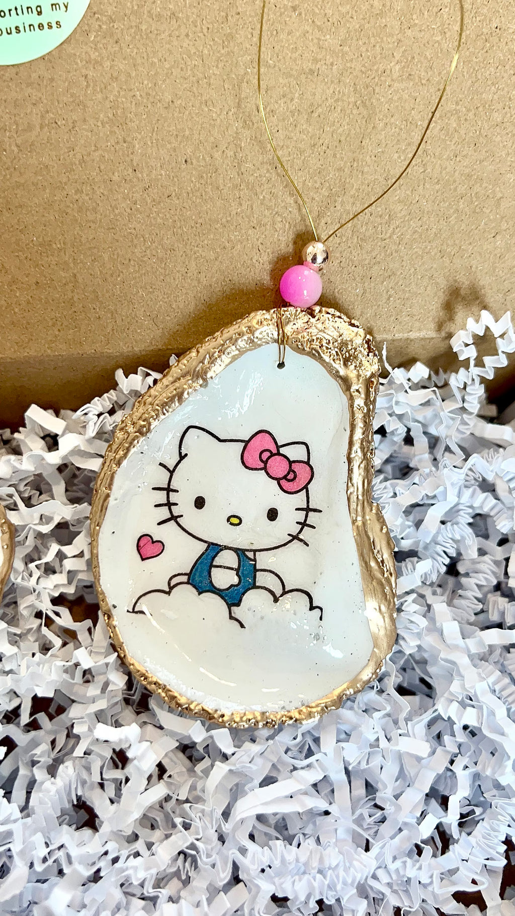 Kitty Ornament charm gift set. Cute Kitty Decoupaged Shell Ornament set.
