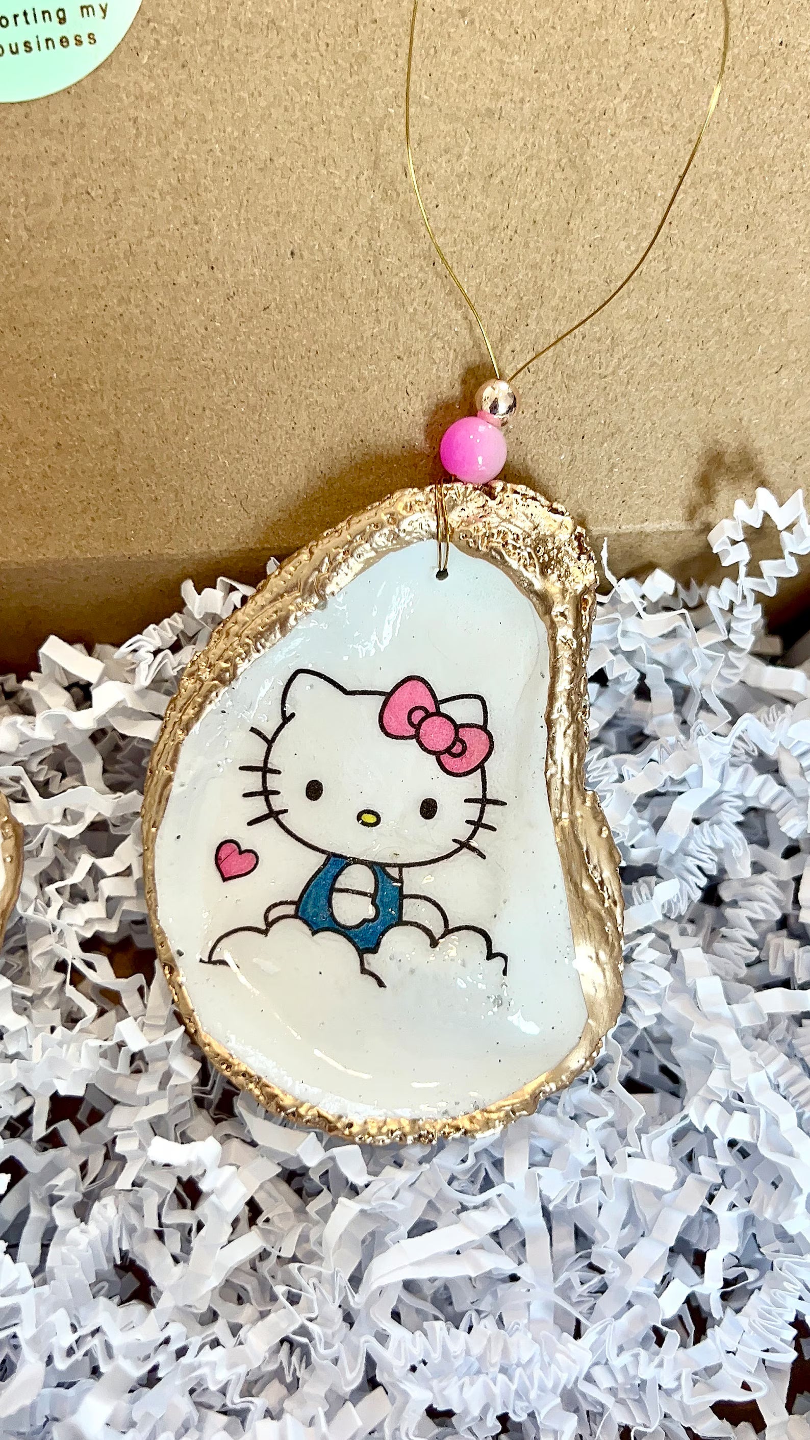 Kitty Ornament charm gift set. Cute Kitty Decoupaged Shell Ornament set.