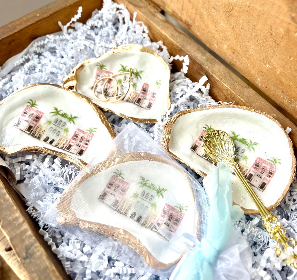 Rainbow row Charleston oyster shell dish