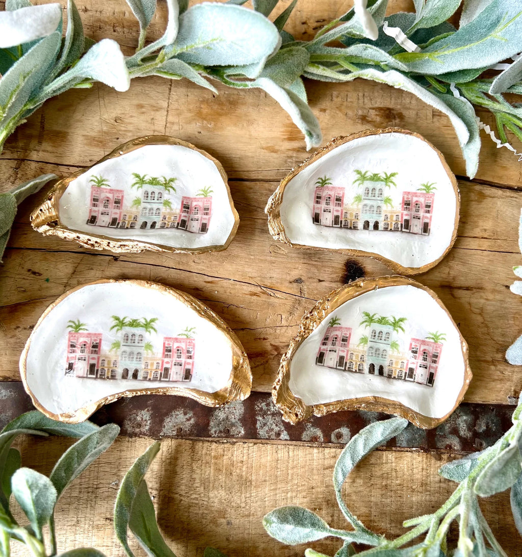 Rainbow row Charleston oyster shell dish