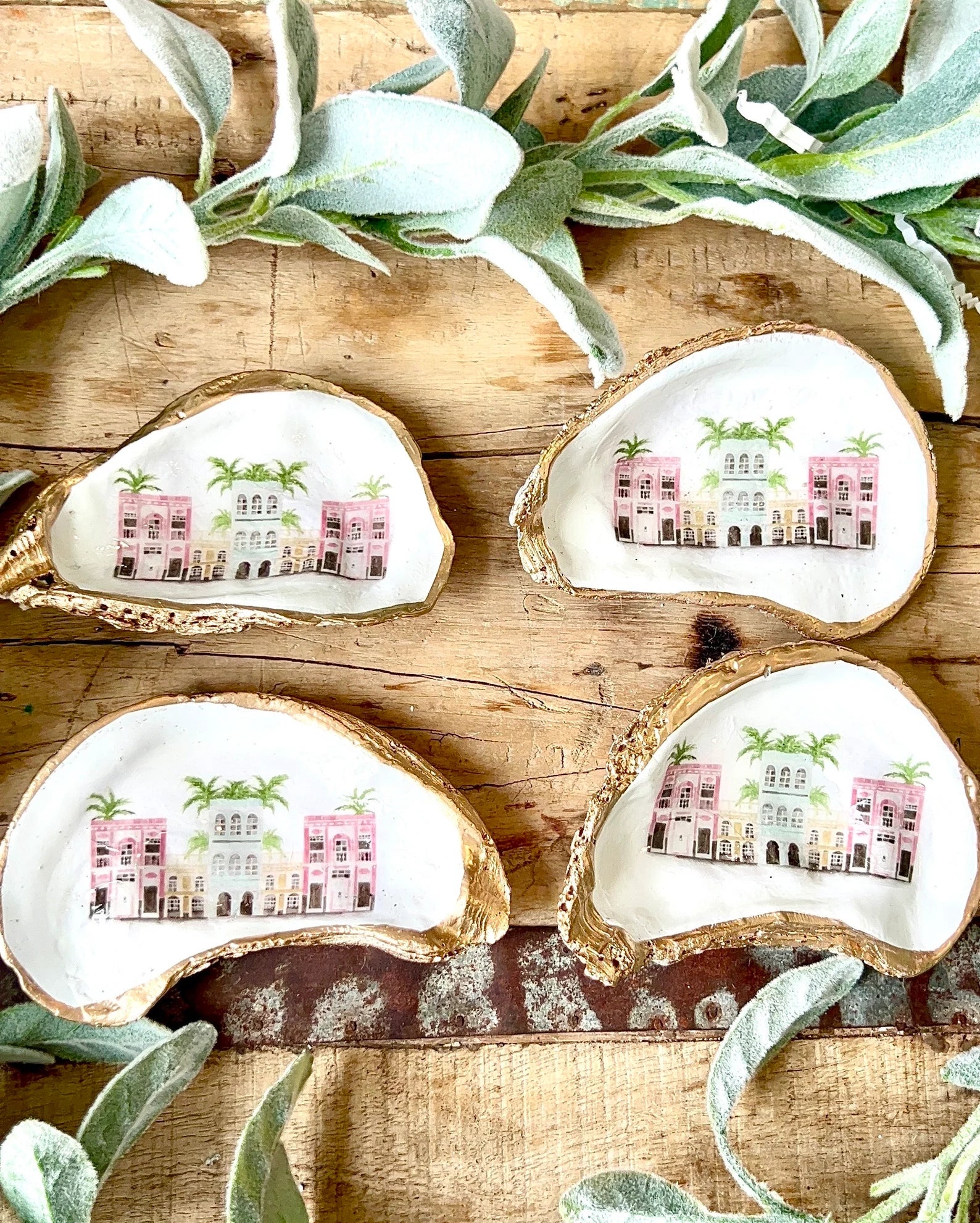 Rainbow row Charleston oyster shell dish