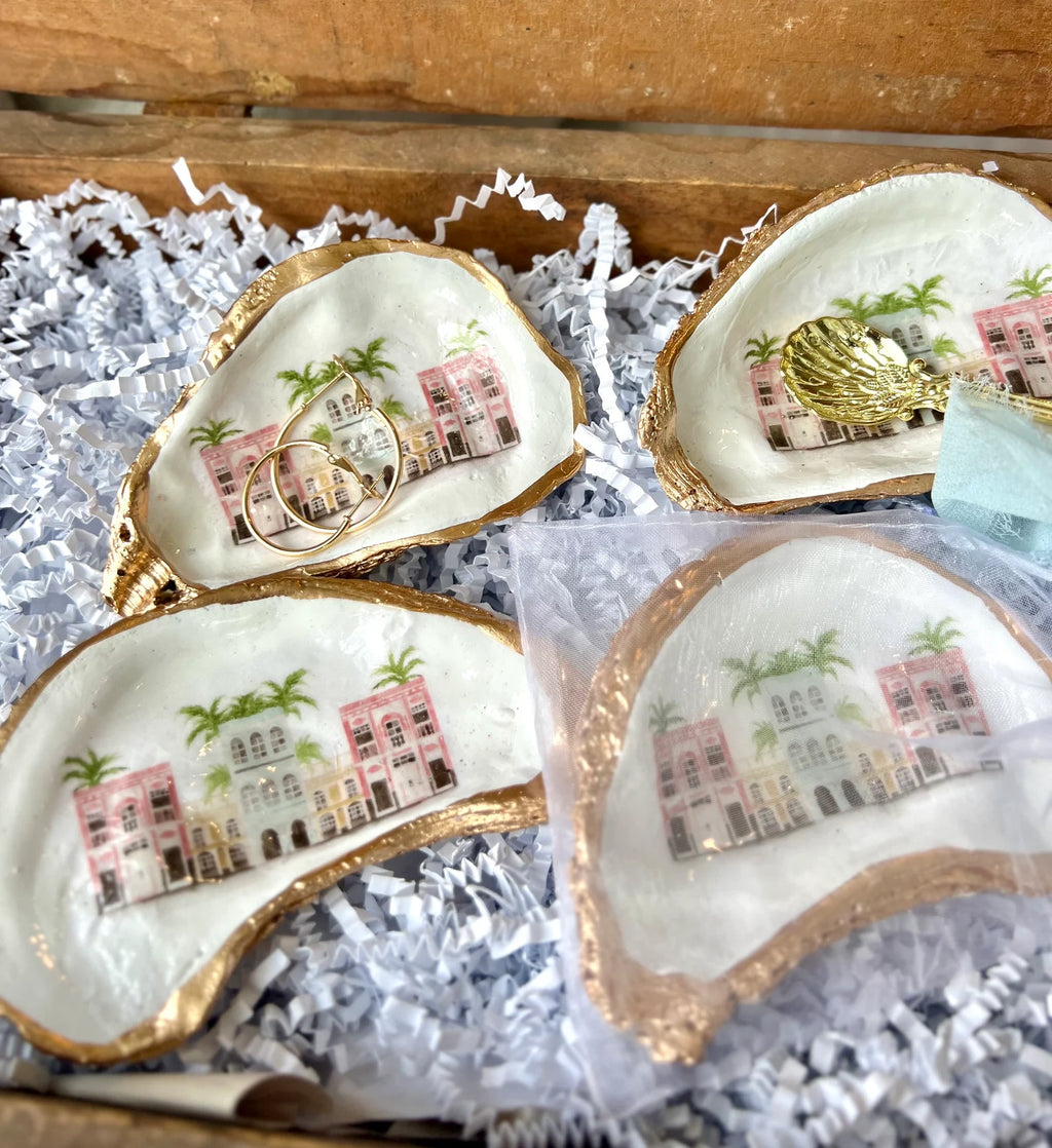 Rainbow row Charleston oyster shell dish