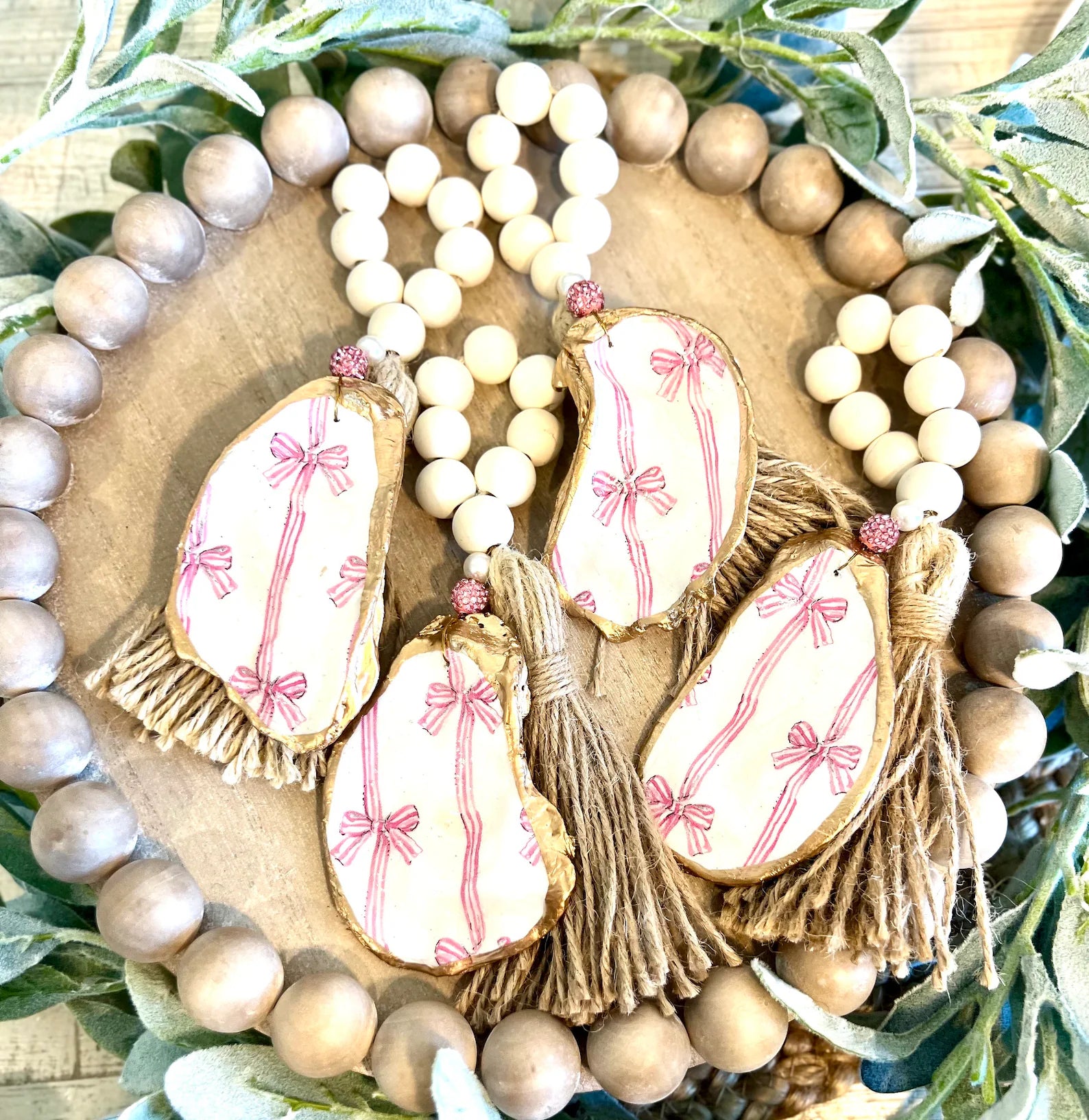 PINK BOWS Beach Bachelorette napkin Ring. Bachelorette favor shell napkin ring bow.