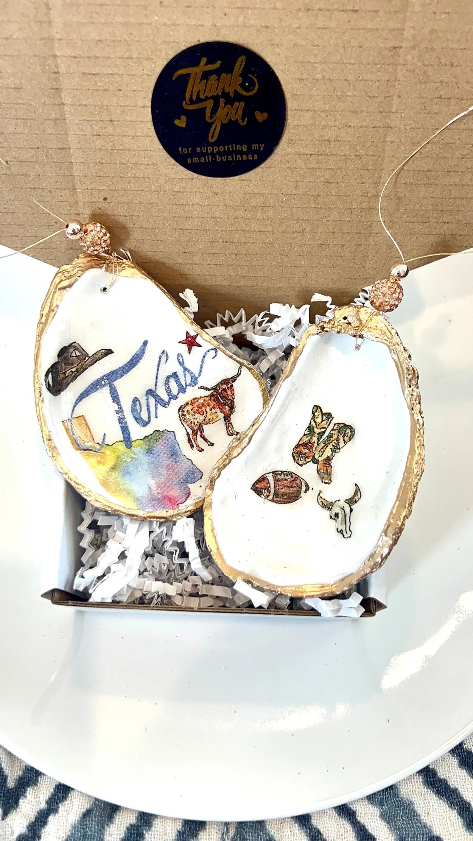 Coastal Cowgirl oyster shell Ornament Texas. Brides last ride bachelorette favor.