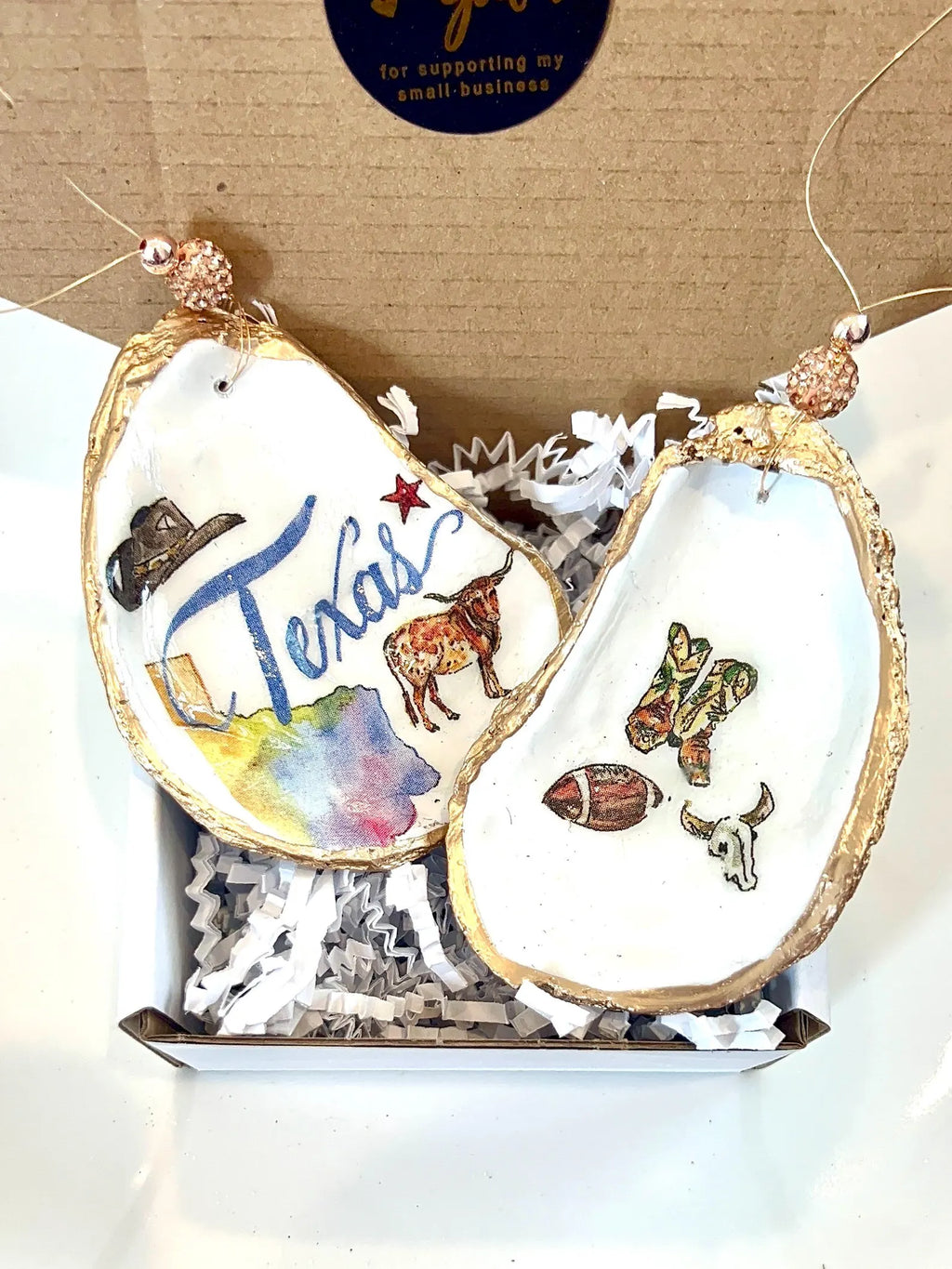 Coastal Cowgirl oyster shell Ornament Texas. Brides last ride bachelorette favor.