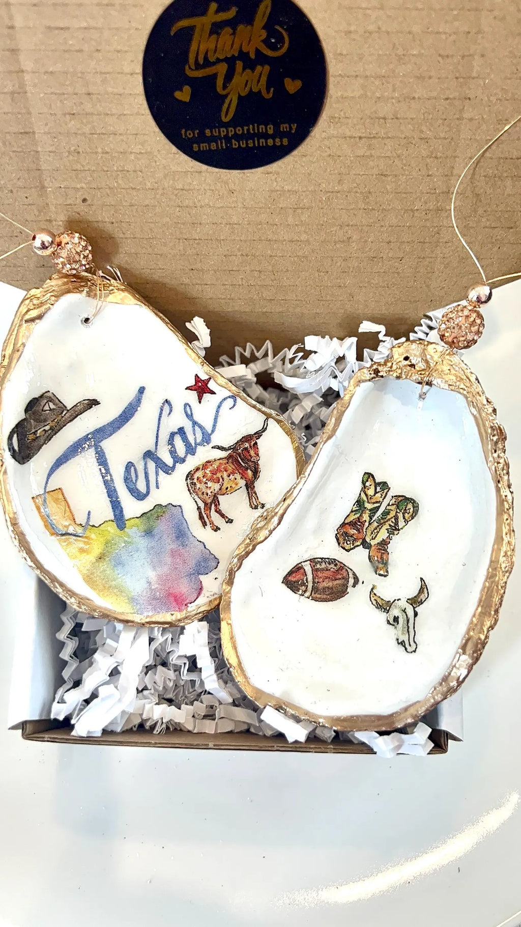 Coastal Cowgirl oyster shell Ornament Texas. Brides last ride bachelorette favor.