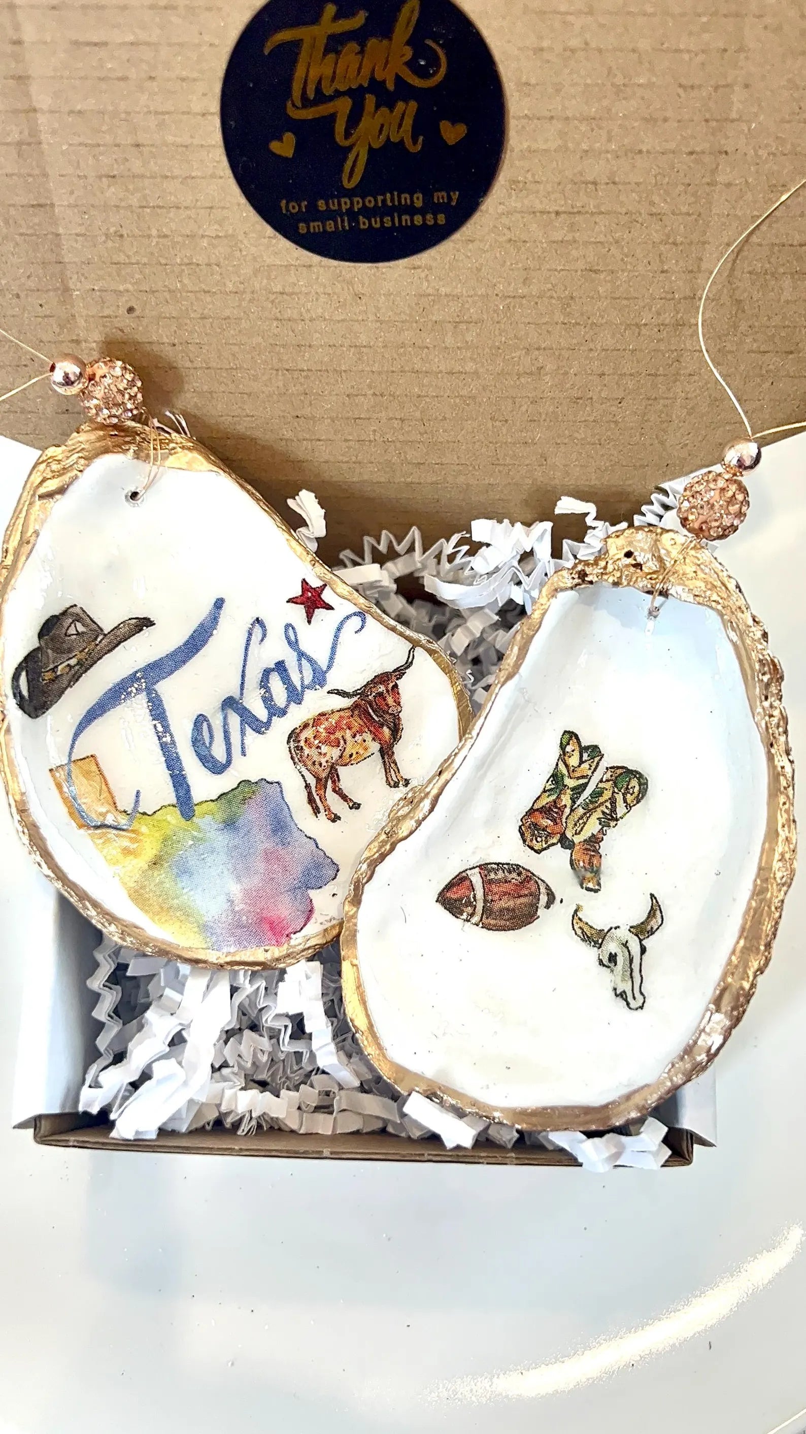 Coastal Cowgirl oyster shell Ornament Texas. Brides last ride bachelorette favor.