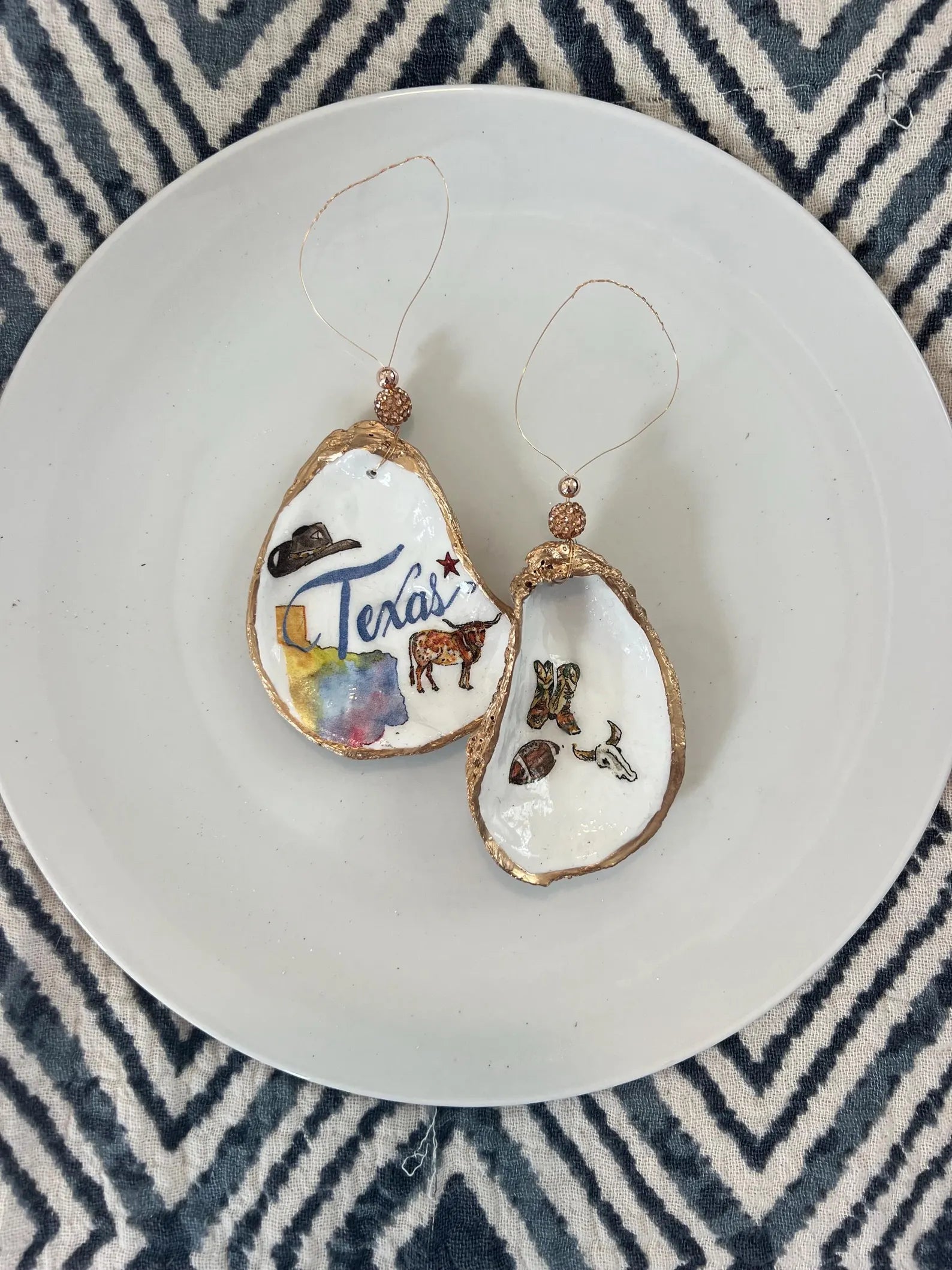 Coastal Cowgirl oyster shell Ornament Texas. Brides last ride bachelorette favor.