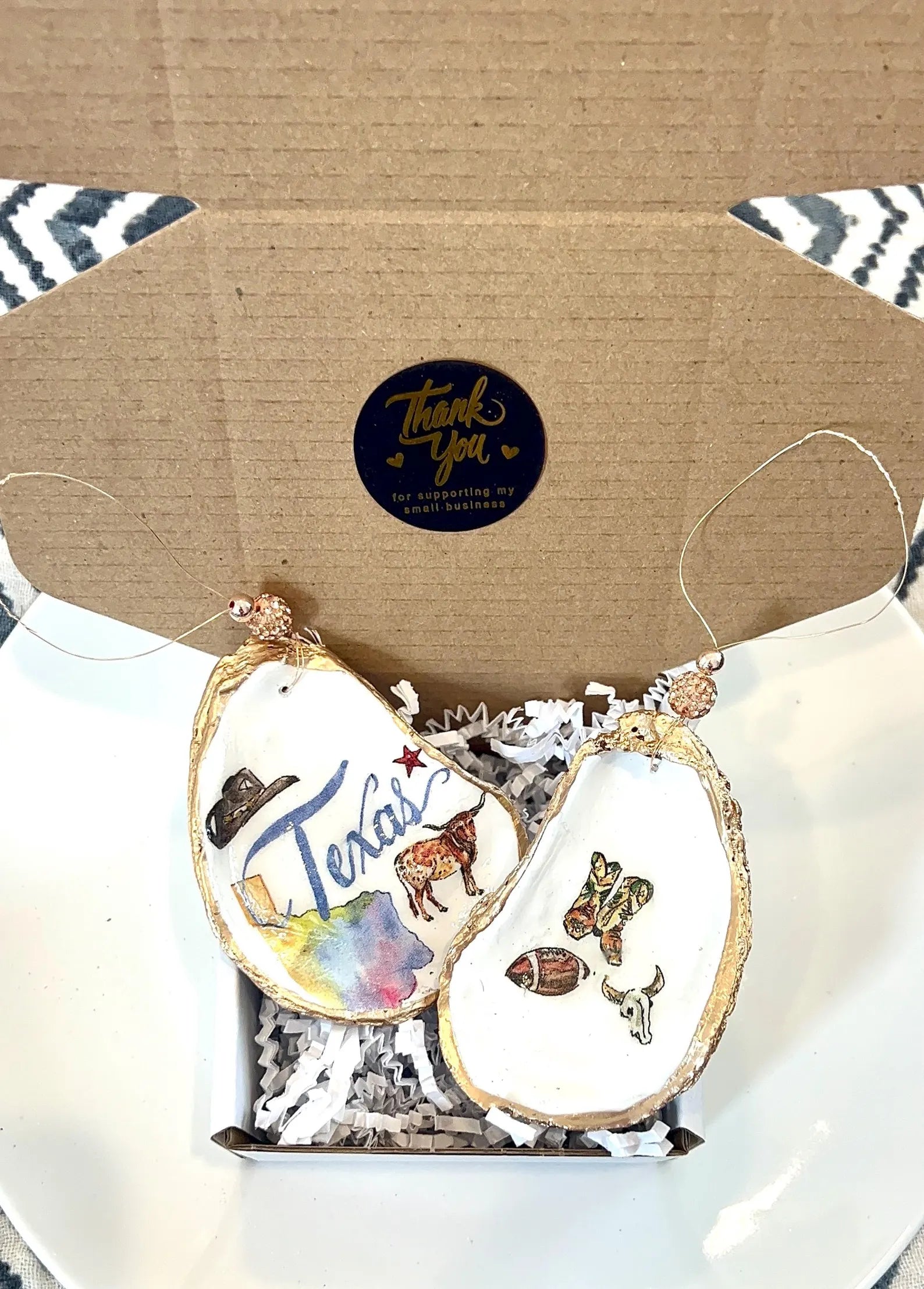 Coastal Cowgirl oyster shell Ornament Texas. Brides last ride bachelorette favor.