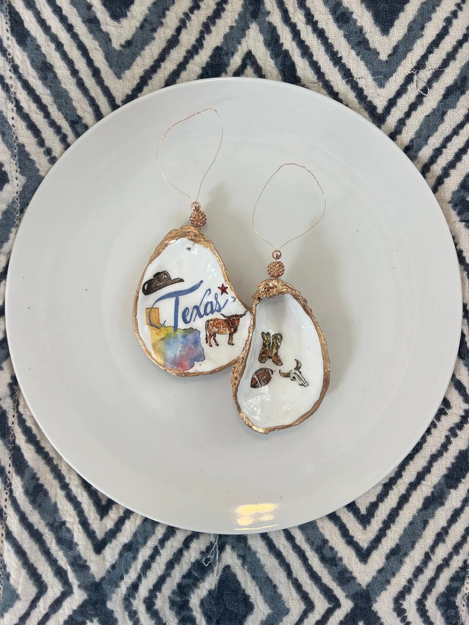 Coastal Cowgirl oyster shell Ornament Texas. Brides last ride bachelorette favor.
