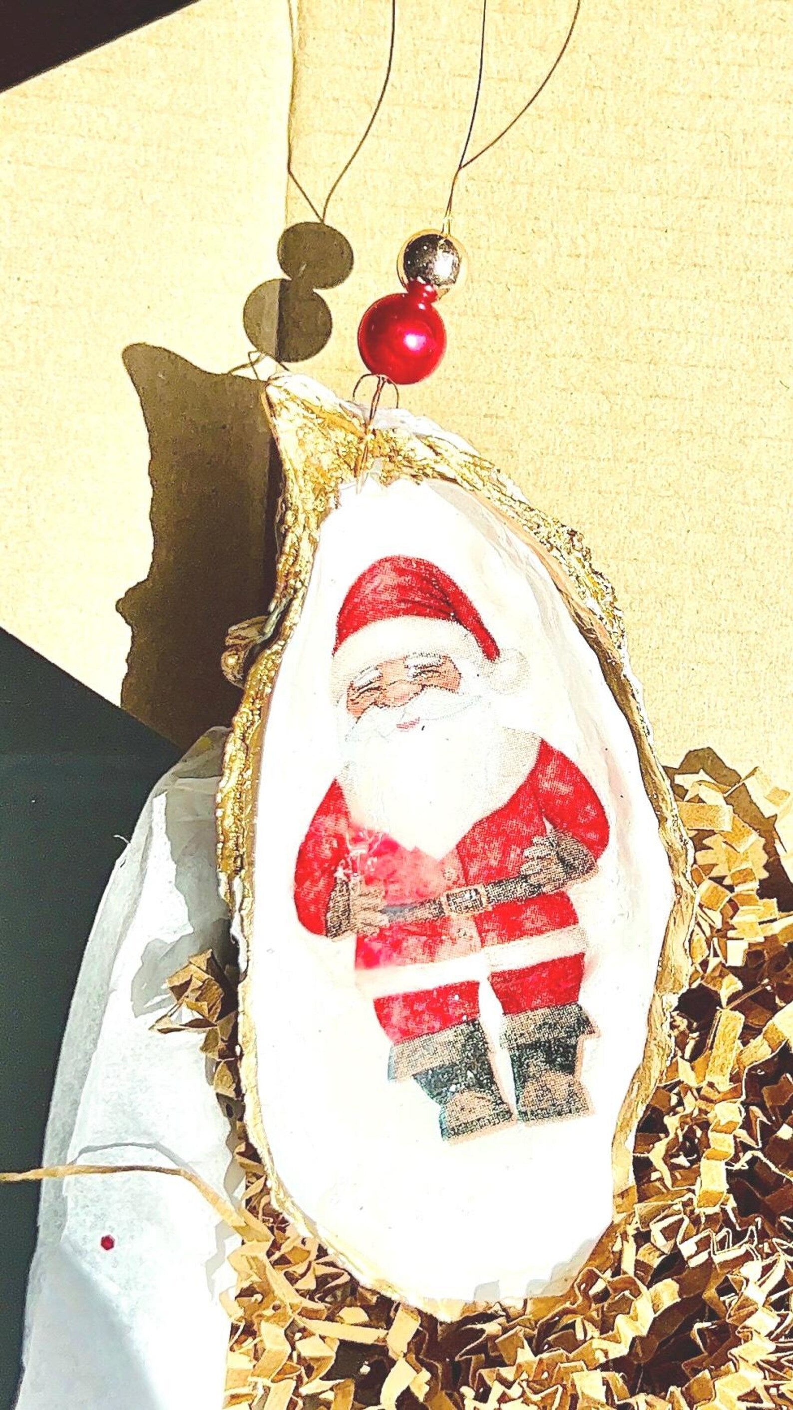 Classic Santa Christmas Ornament. Santa oyster shell Ornament.
