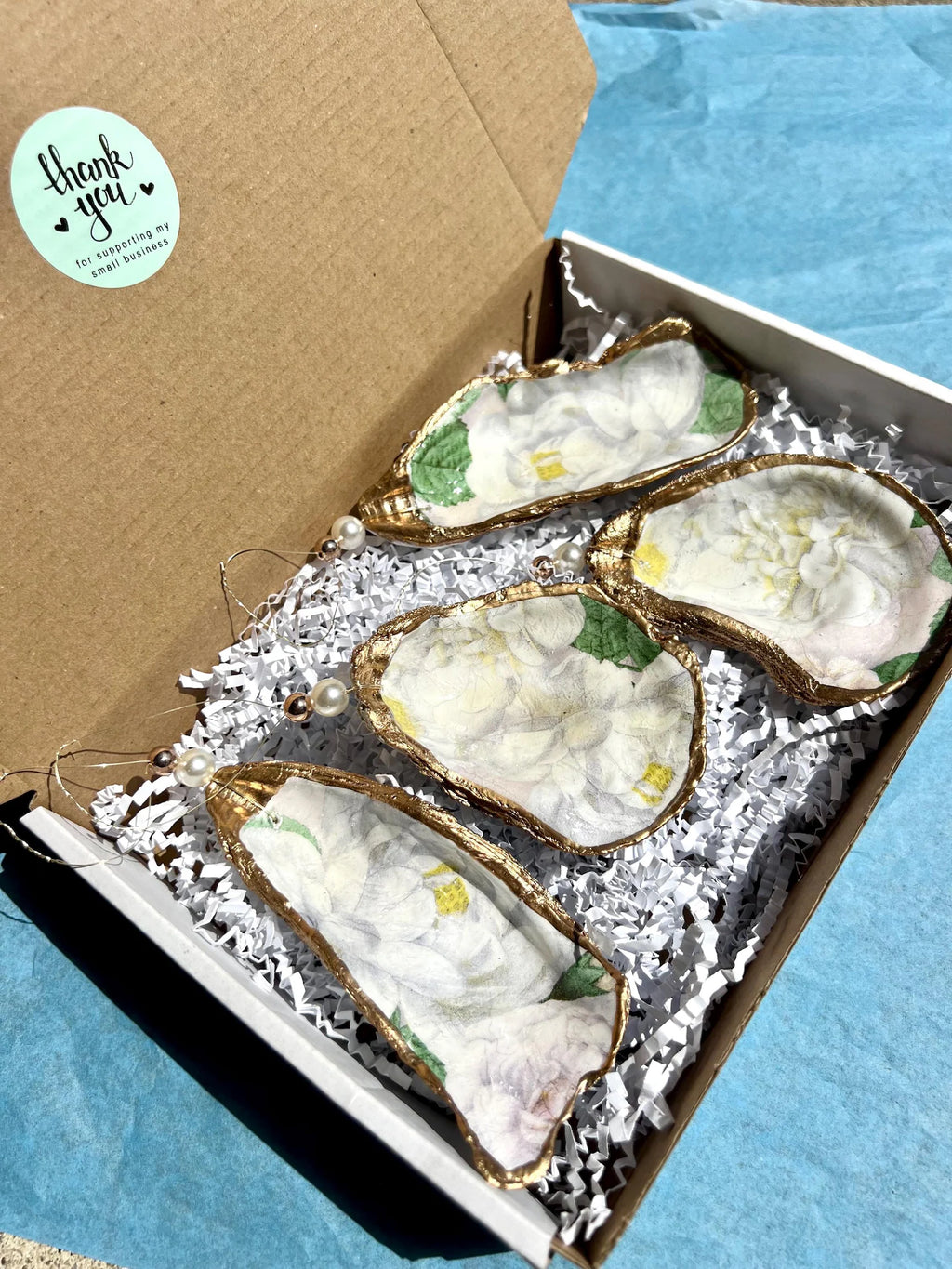 Magnolia oyster Ornament low country wedding favor. Magnolia Christmas ornament