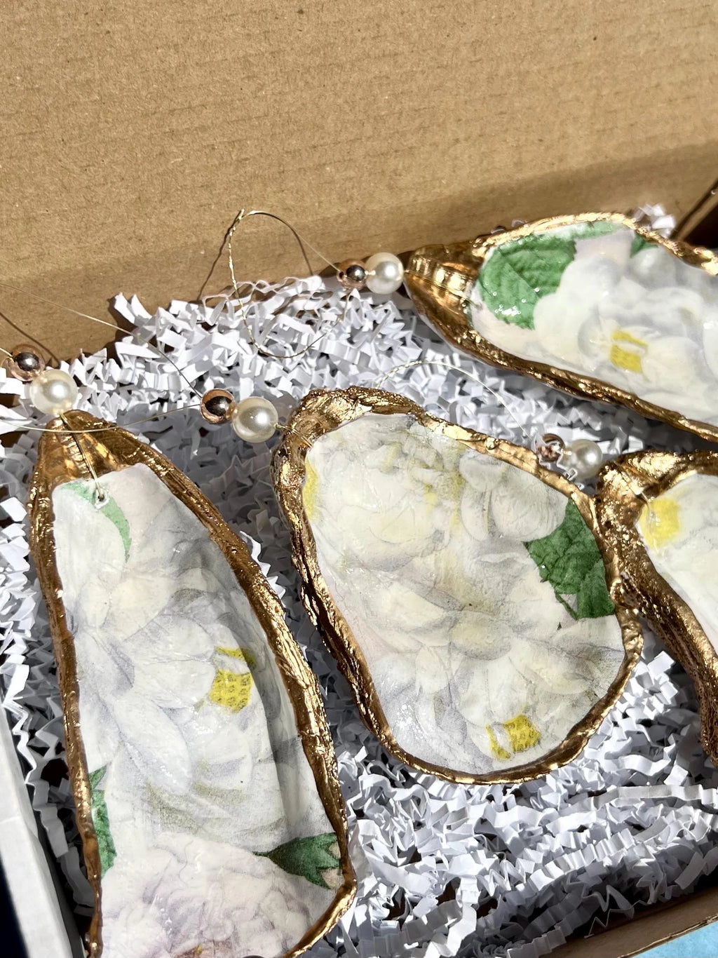 Magnolia oyster Ornament low country wedding favor. Magnolia Christmas ornament