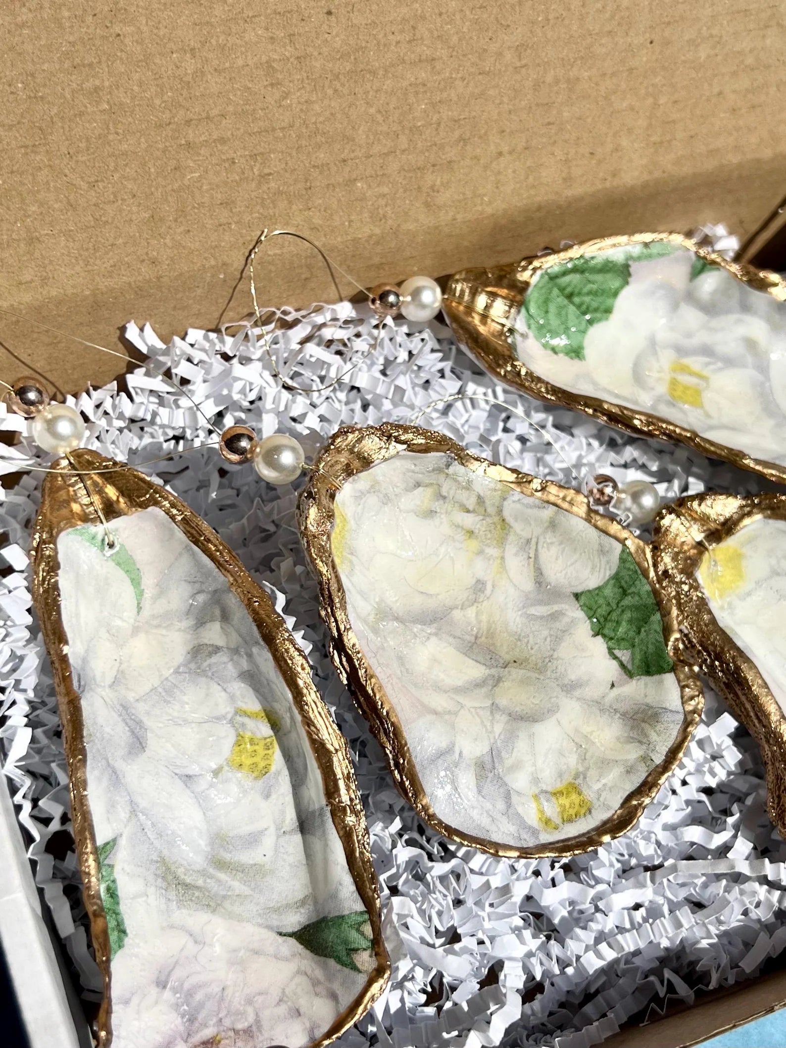 Magnolia oyster Ornament low country wedding favor. Magnolia Christmas ornament